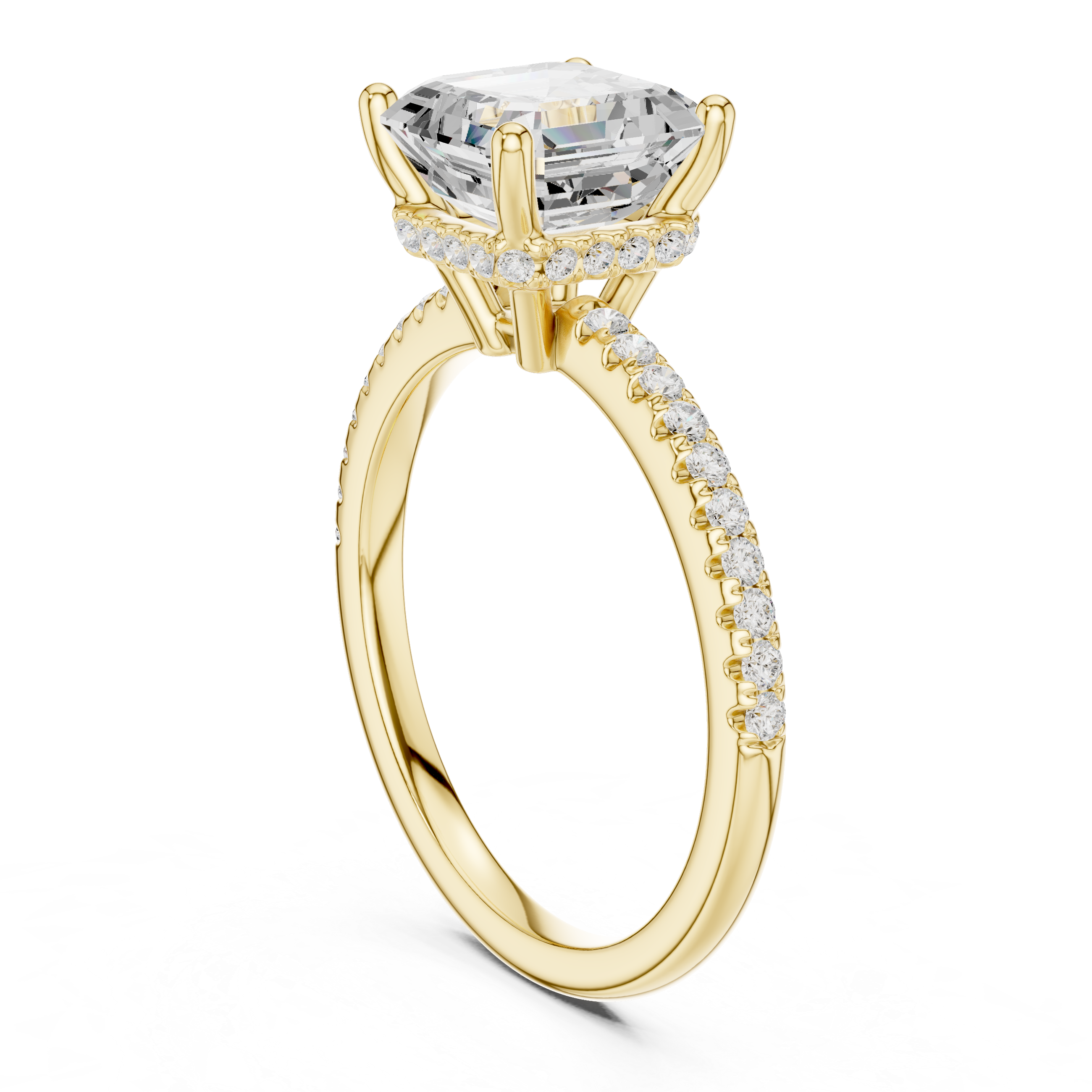 Asscher Cut Hidden Halo Cathedral Pavé Engagement Ring