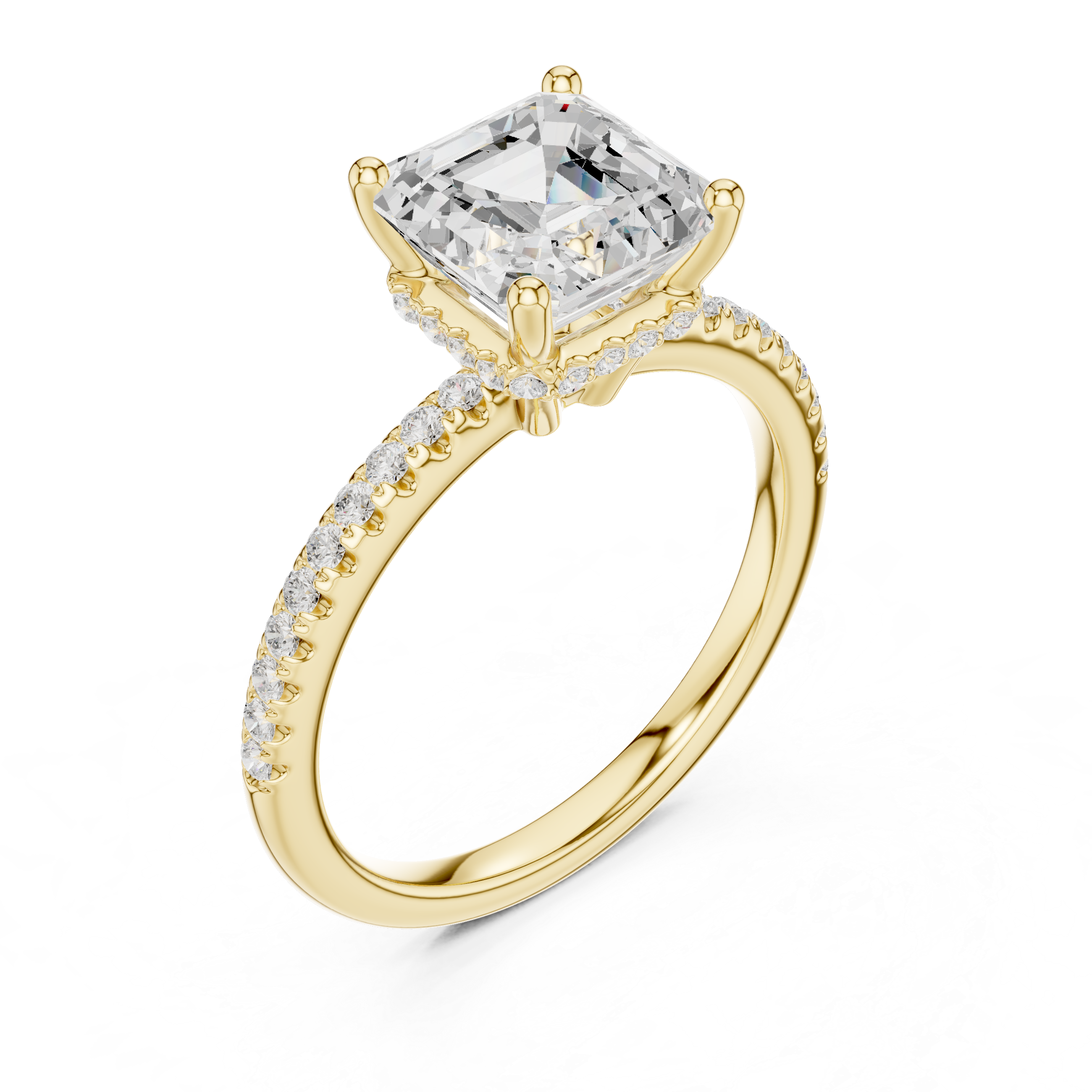 Asscher Cut Hidden Halo Cathedral Pavé Engagement Ring