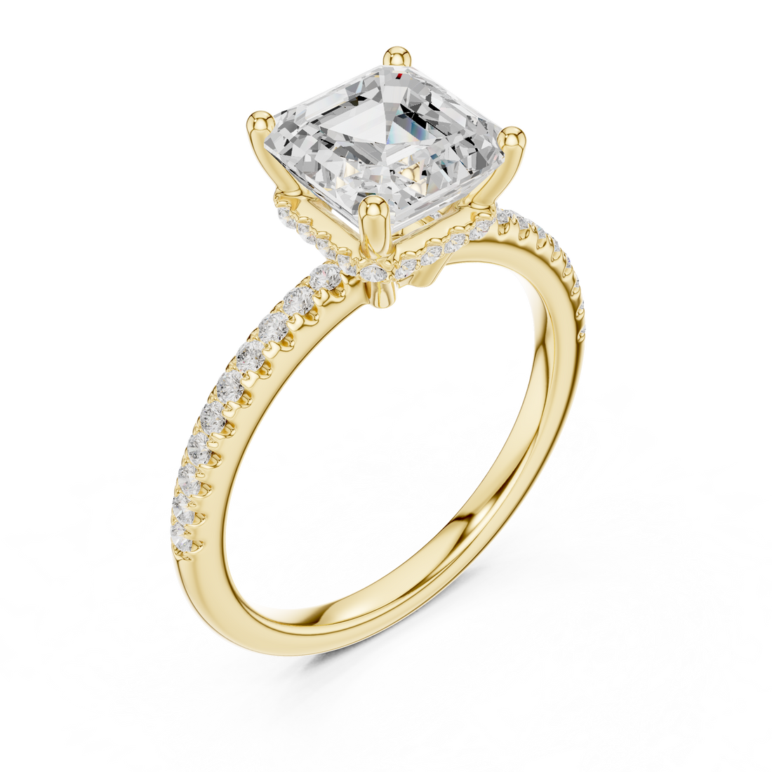 Asscher Cut Hidden Halo Cathedral Pavé Engagement Ring