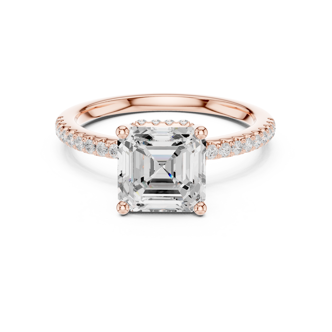 Asscher Cut Hidden Halo Cathedral Pavé Engagement Ring
