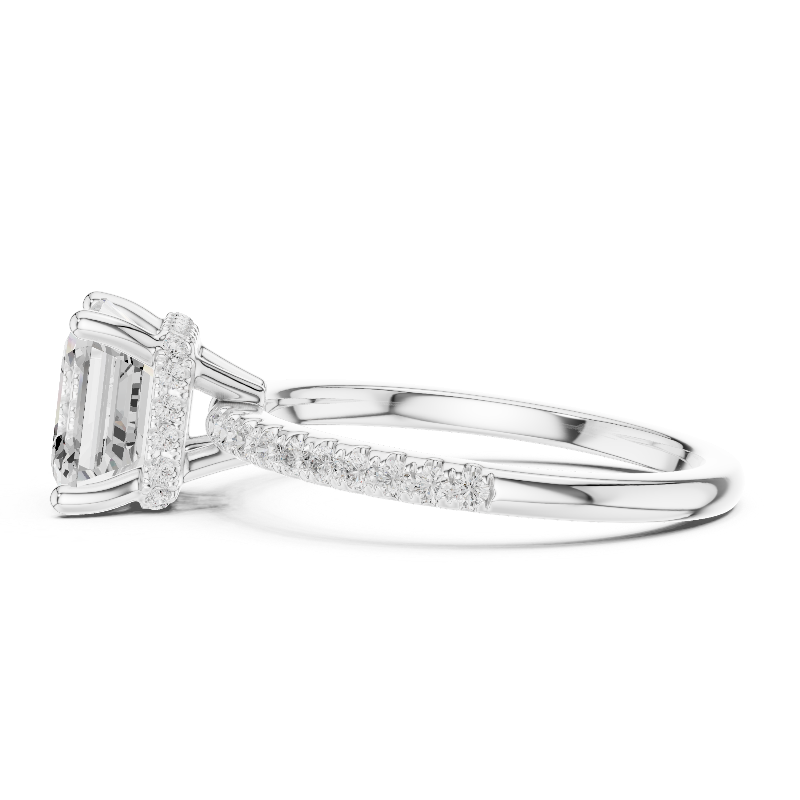 Asscher Cut Hidden Halo Cathedral Pavé Engagement Ring