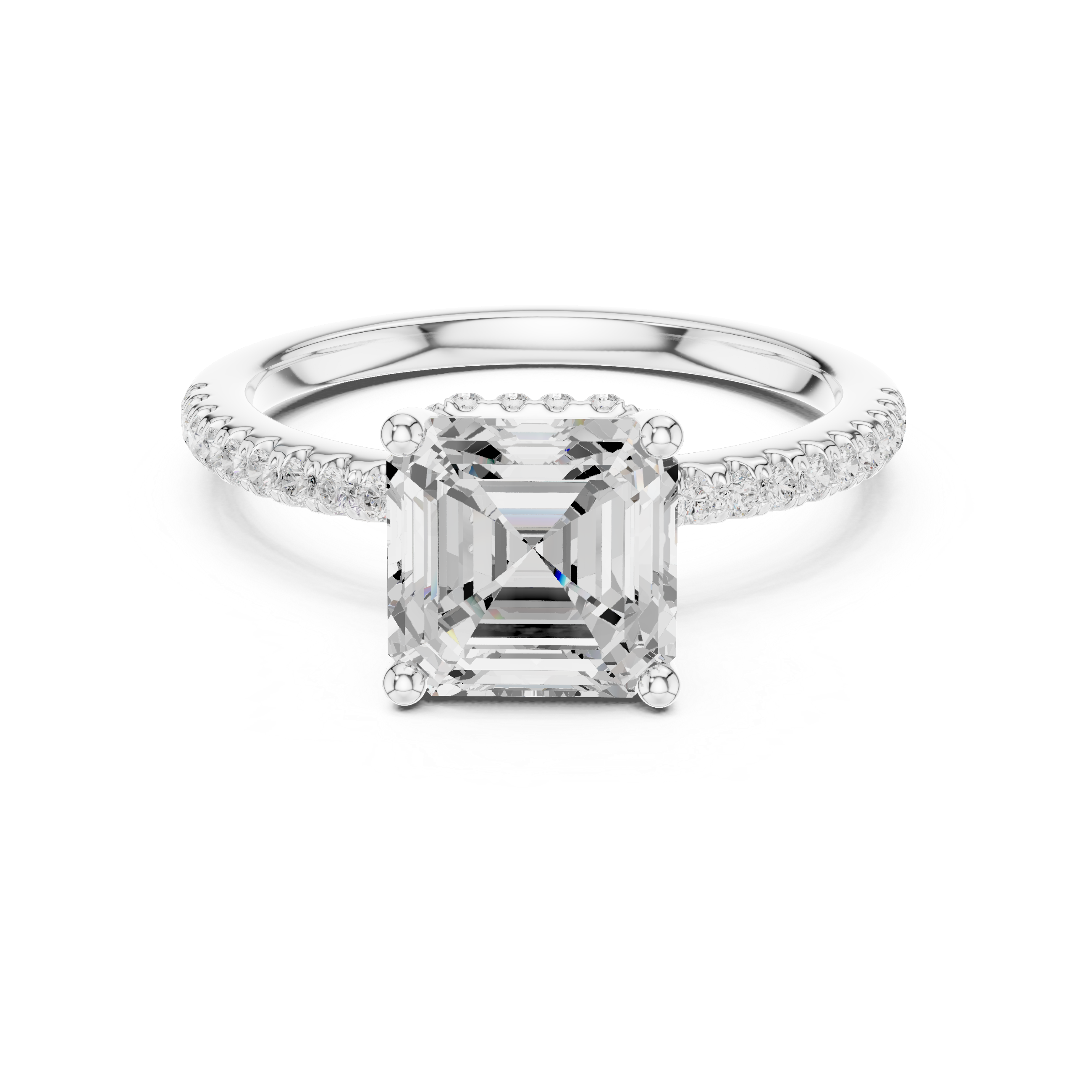 Asscher Cut Hidden Halo Cathedral Pavé Engagement Ring
