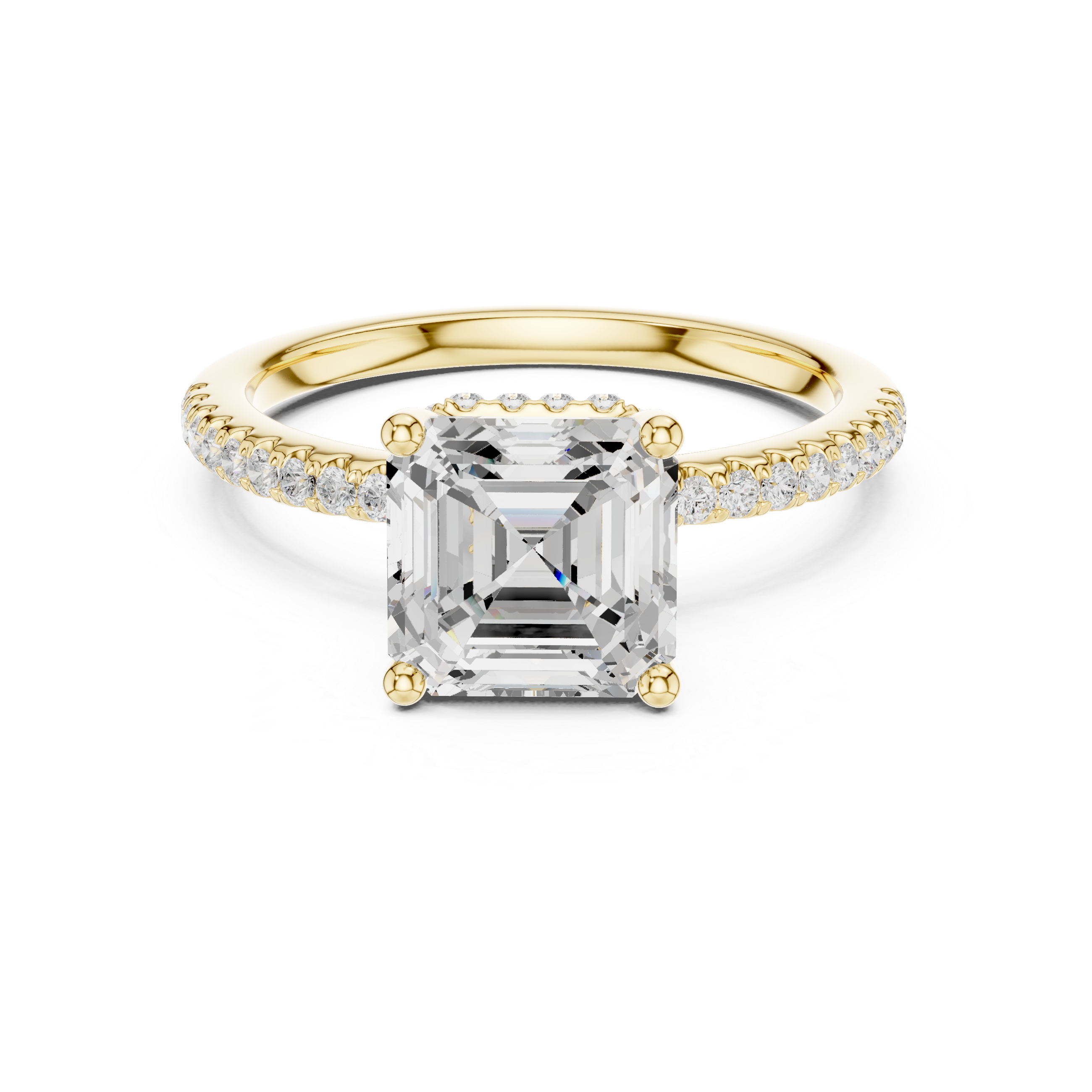 Asscher Cut Hidden Halo Cathedral Pavé Engagement Ring
