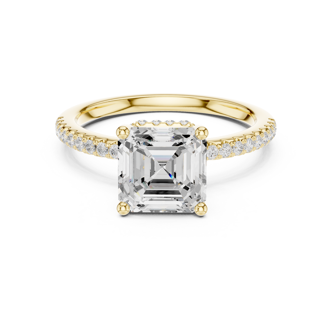 Asscher Cut Hidden Halo Cathedral Pavé Engagement Ring