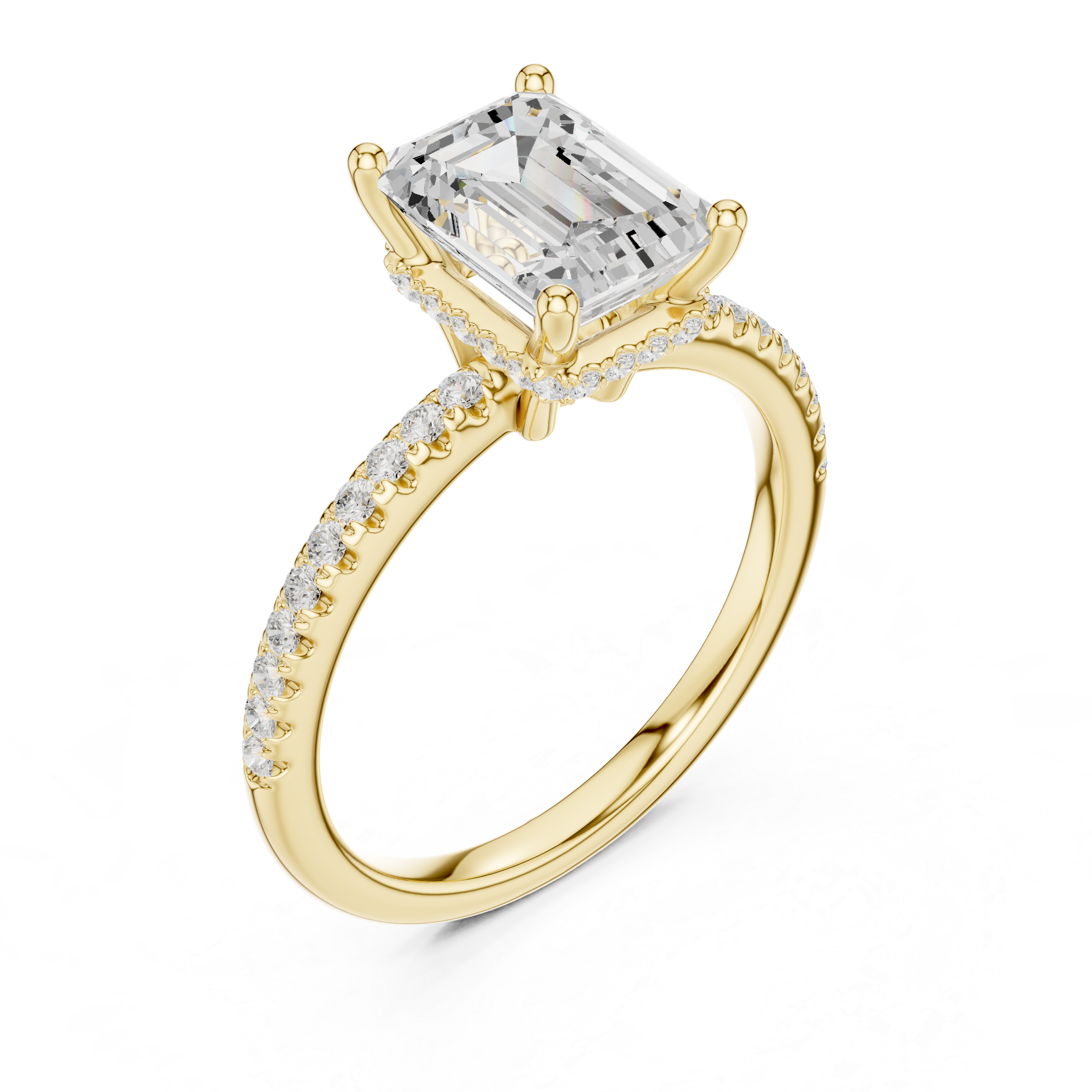 Emerald Cut Hidden Halo Cathedral Pavé Engagement Ring