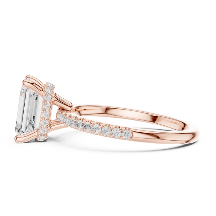 Emerald Cut Hidden Halo Cathedral Pavé Engagement Ring