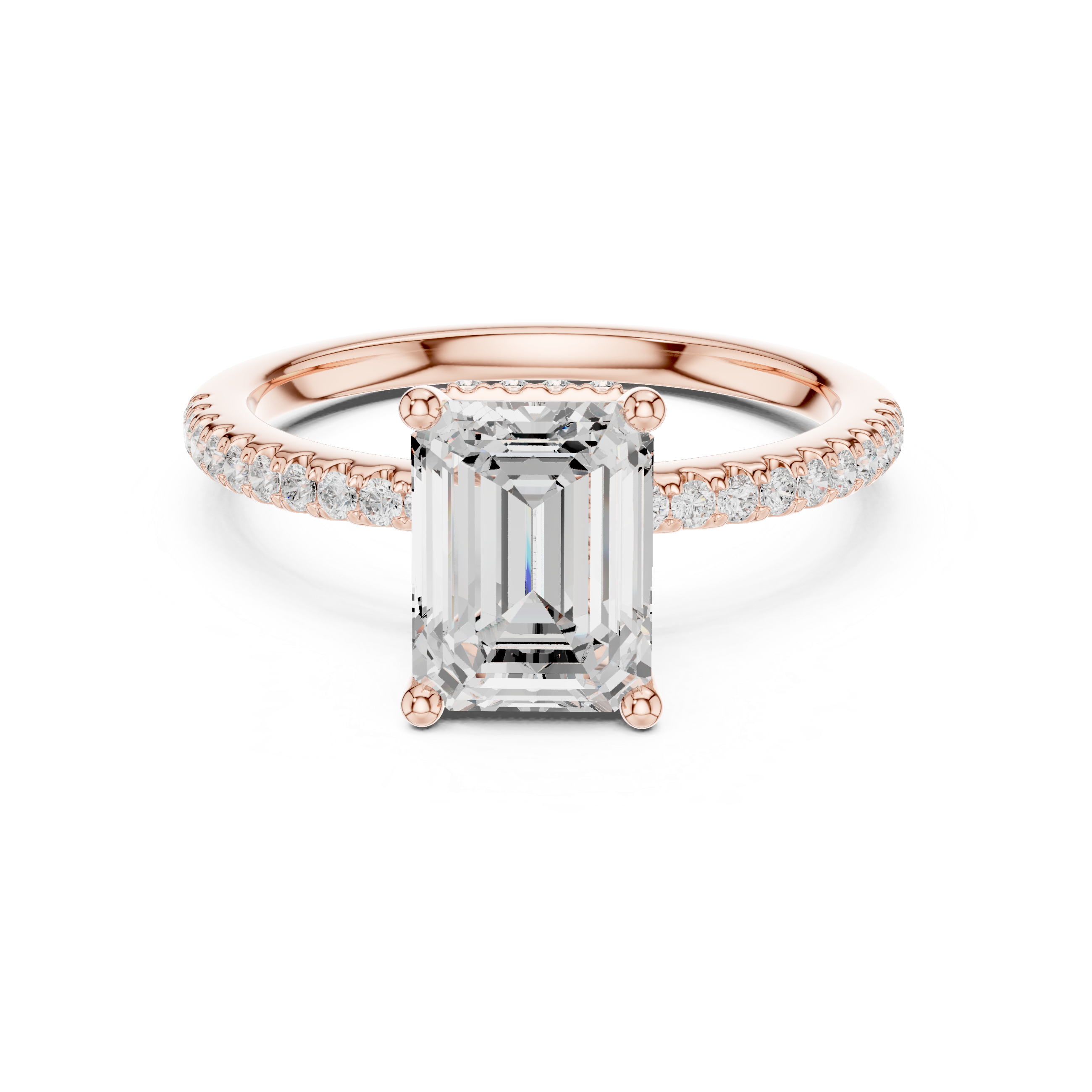 Emerald Cut Hidden Halo Cathedral Pavé Engagement Ring