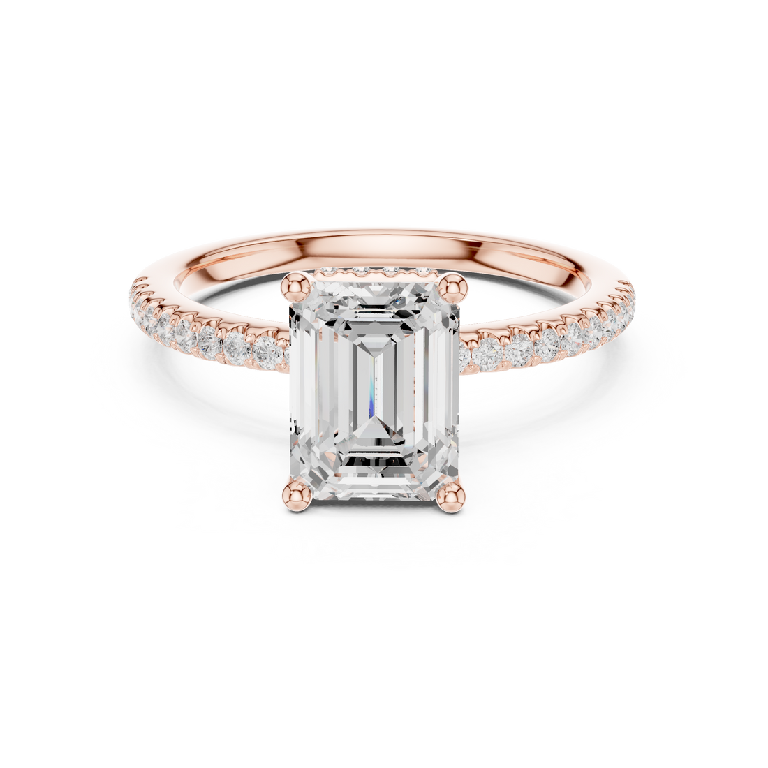 Emerald Cut Hidden Halo Cathedral Pavé Engagement Ring