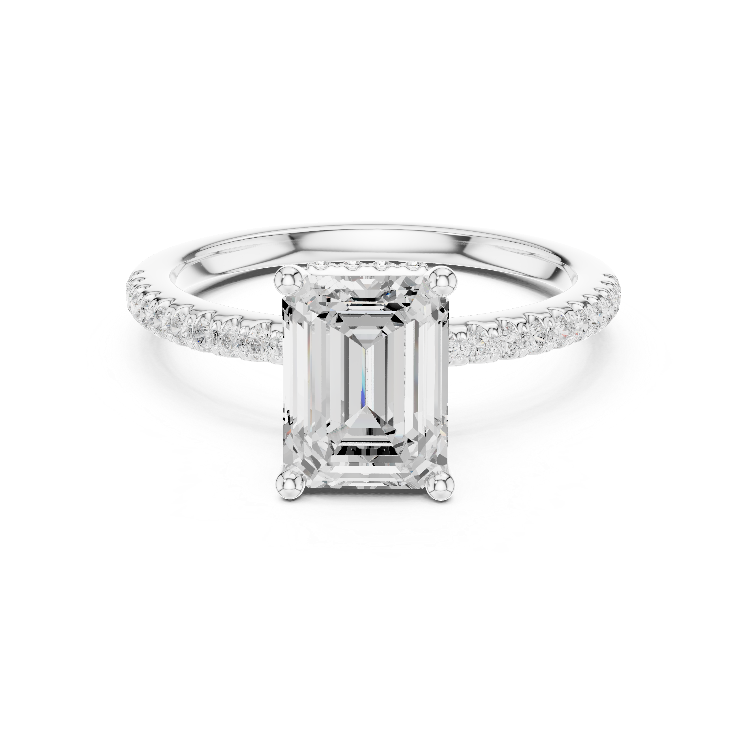 Emerald Cut Hidden Halo Cathedral Pavé Engagement Ring