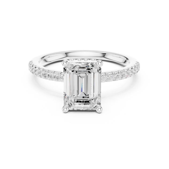 Emerald Cut Hidden Halo Cathedral Pavé Engagement Ring