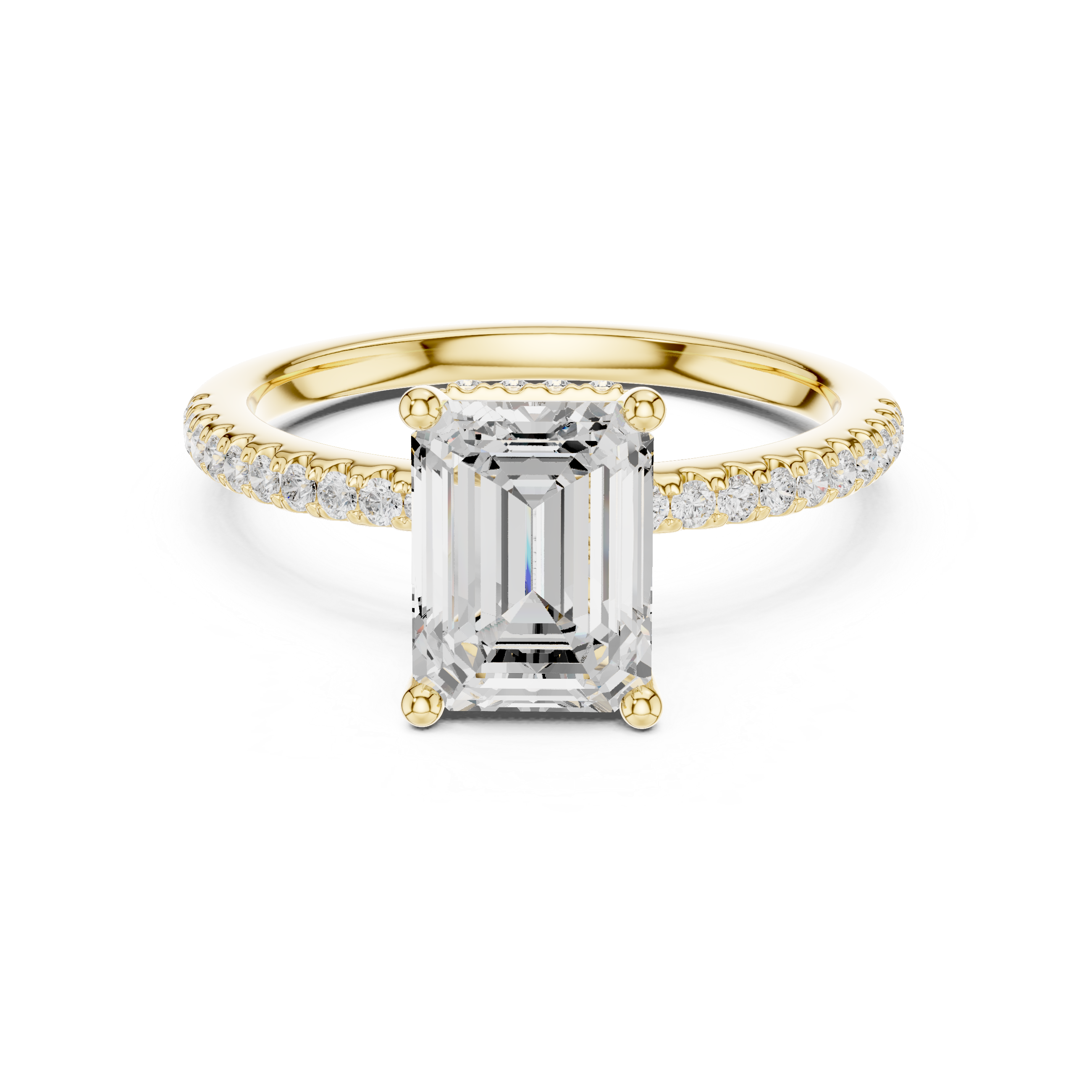 Emerald Cut Hidden Halo Cathedral Pavé Engagement Ring