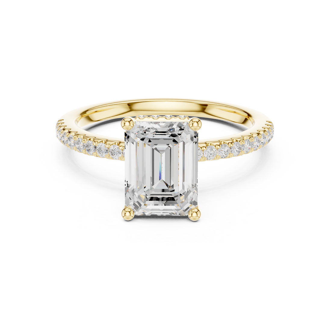 Emerald Cut Hidden Halo Cathedral Pavé Engagement Ring