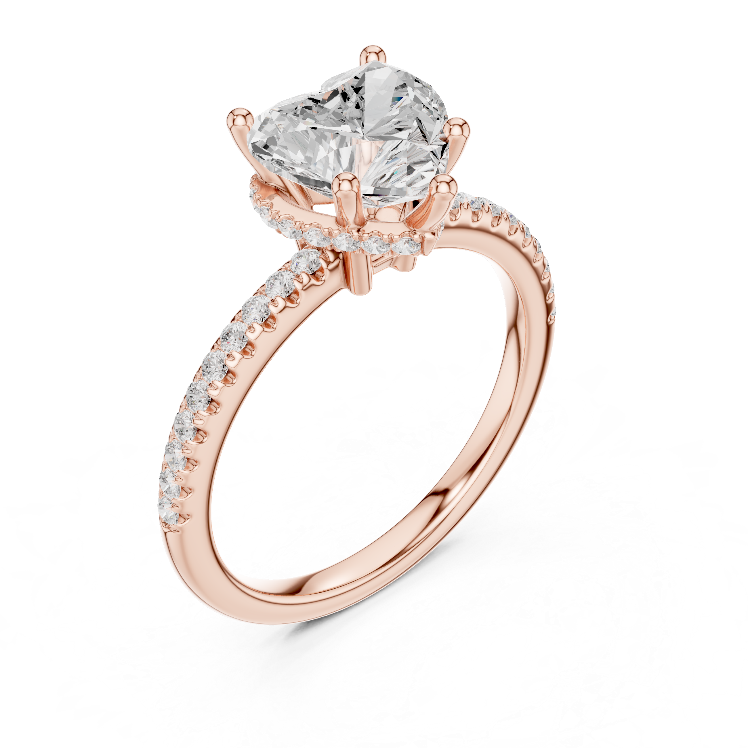 Heart Cut Hidden Halo Cathedral Pavé Engagement Ring