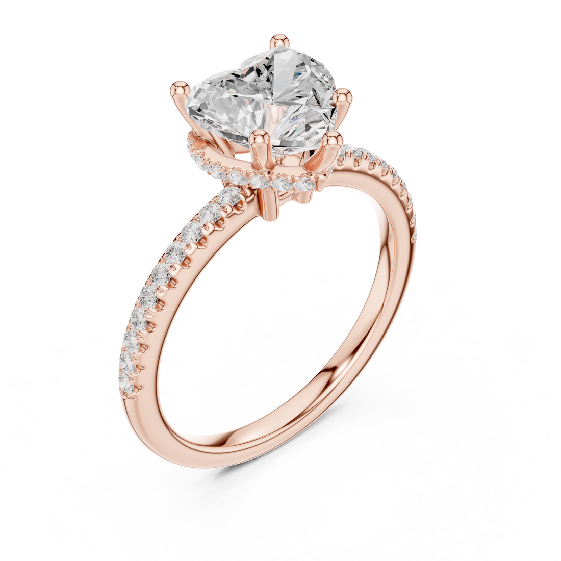 Heart Cut Hidden Halo Cathedral Pavé Engagement Ring