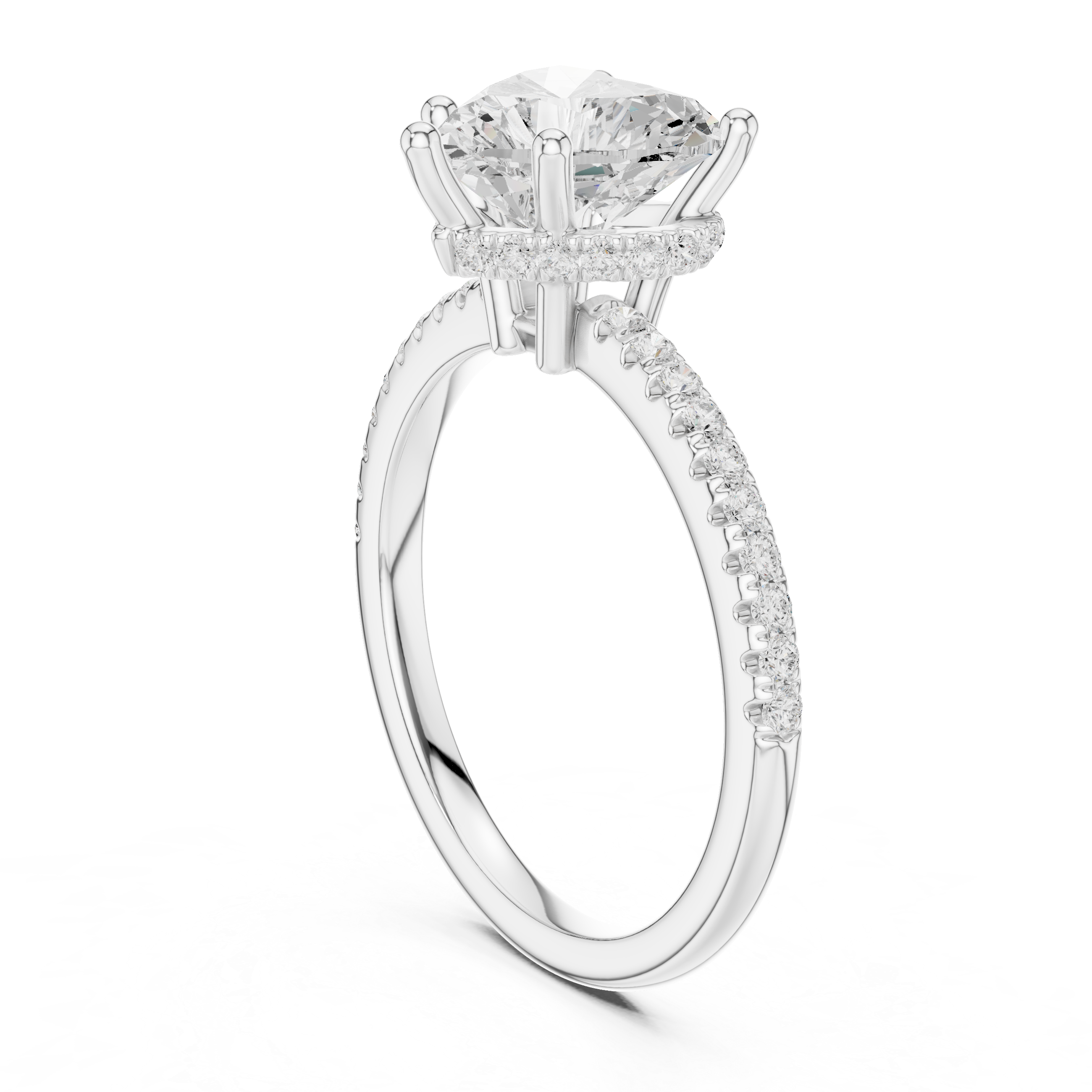 Heart Cut Hidden Halo Cathedral Pavé Engagement Ring