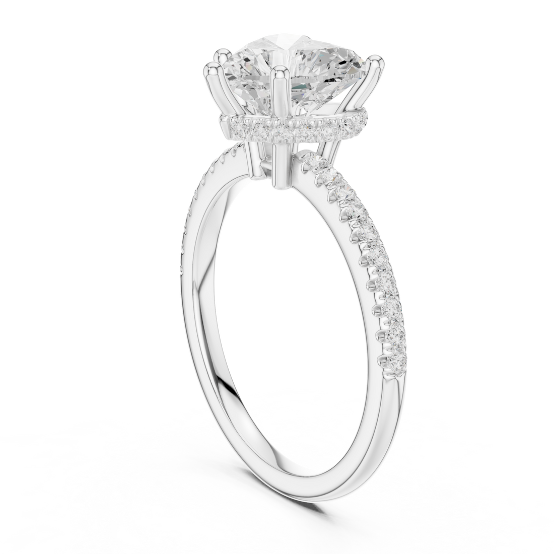 Heart Cut Hidden Halo Cathedral Pavé Engagement Ring