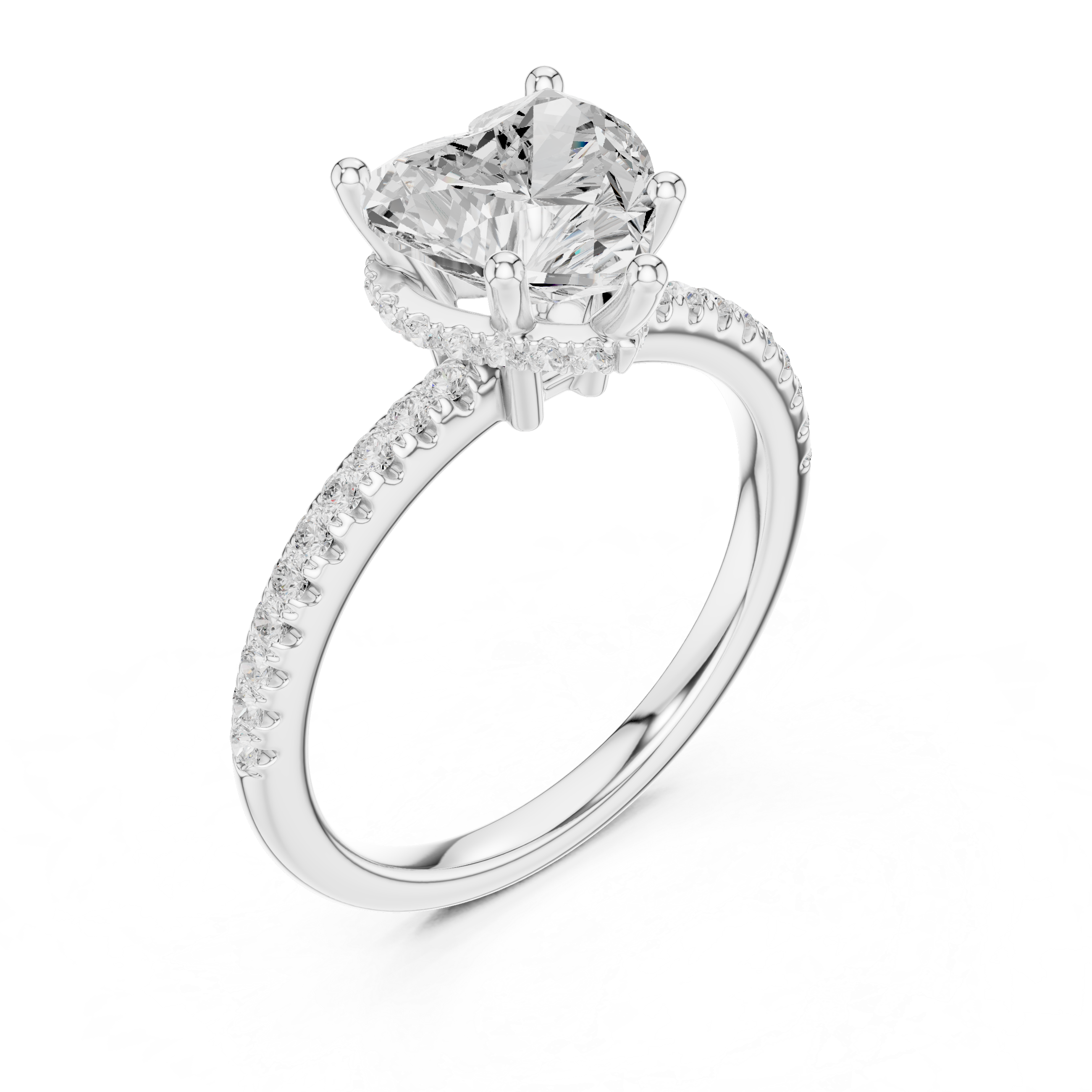 Heart Cut Hidden Halo Cathedral Pavé Engagement Ring