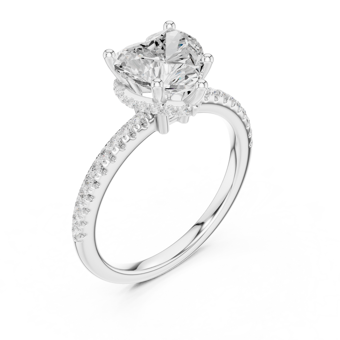 Heart Cut Hidden Halo Cathedral Pavé Engagement Ring