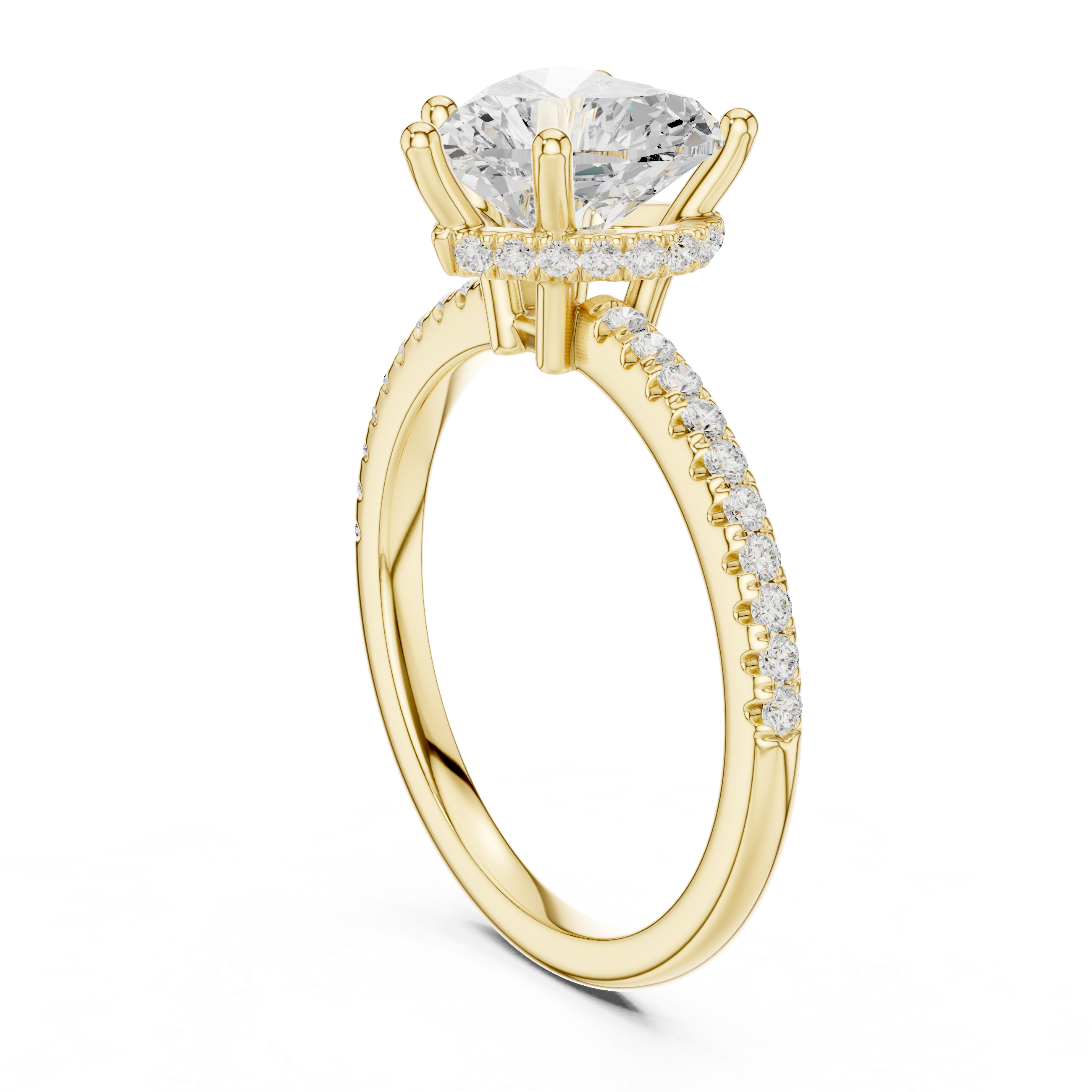 Heart Cut Hidden Halo Cathedral Pavé Engagement Ring