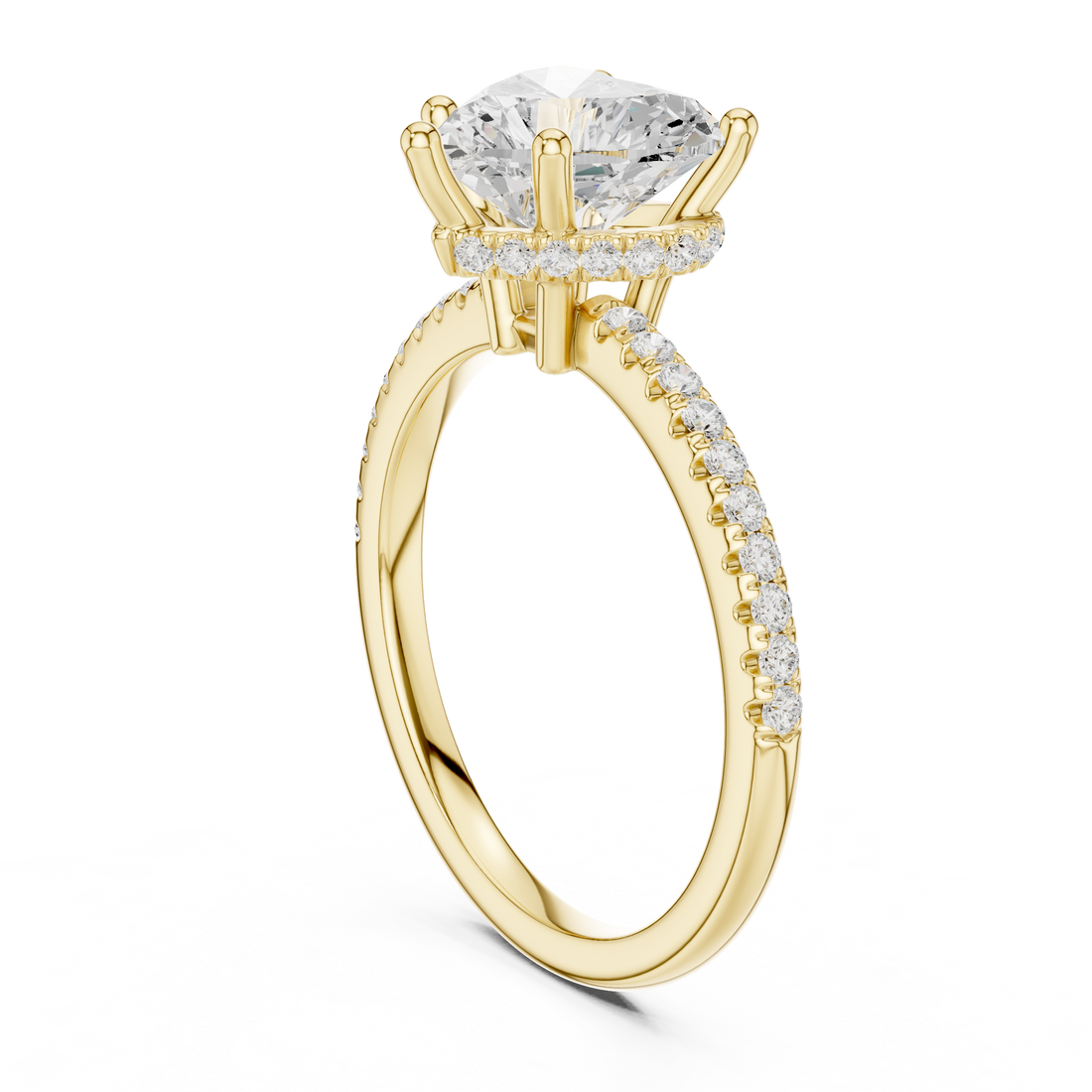 Heart Cut Hidden Halo Cathedral Pavé Engagement Ring