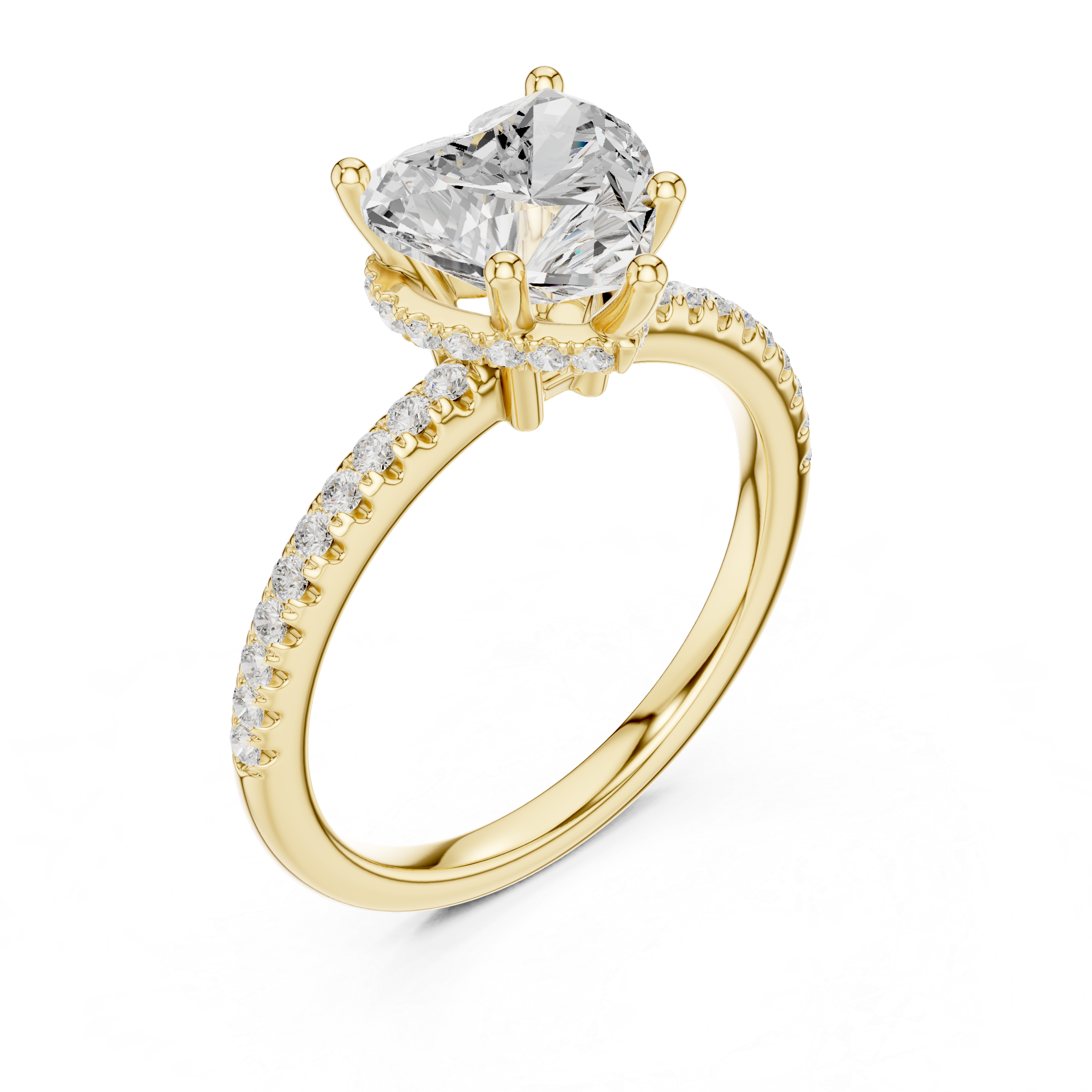 Heart Cut Hidden Halo Cathedral Pavé Engagement Ring