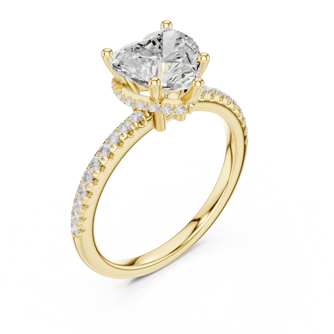 Heart Cut Hidden Halo Cathedral Pavé Engagement Ring