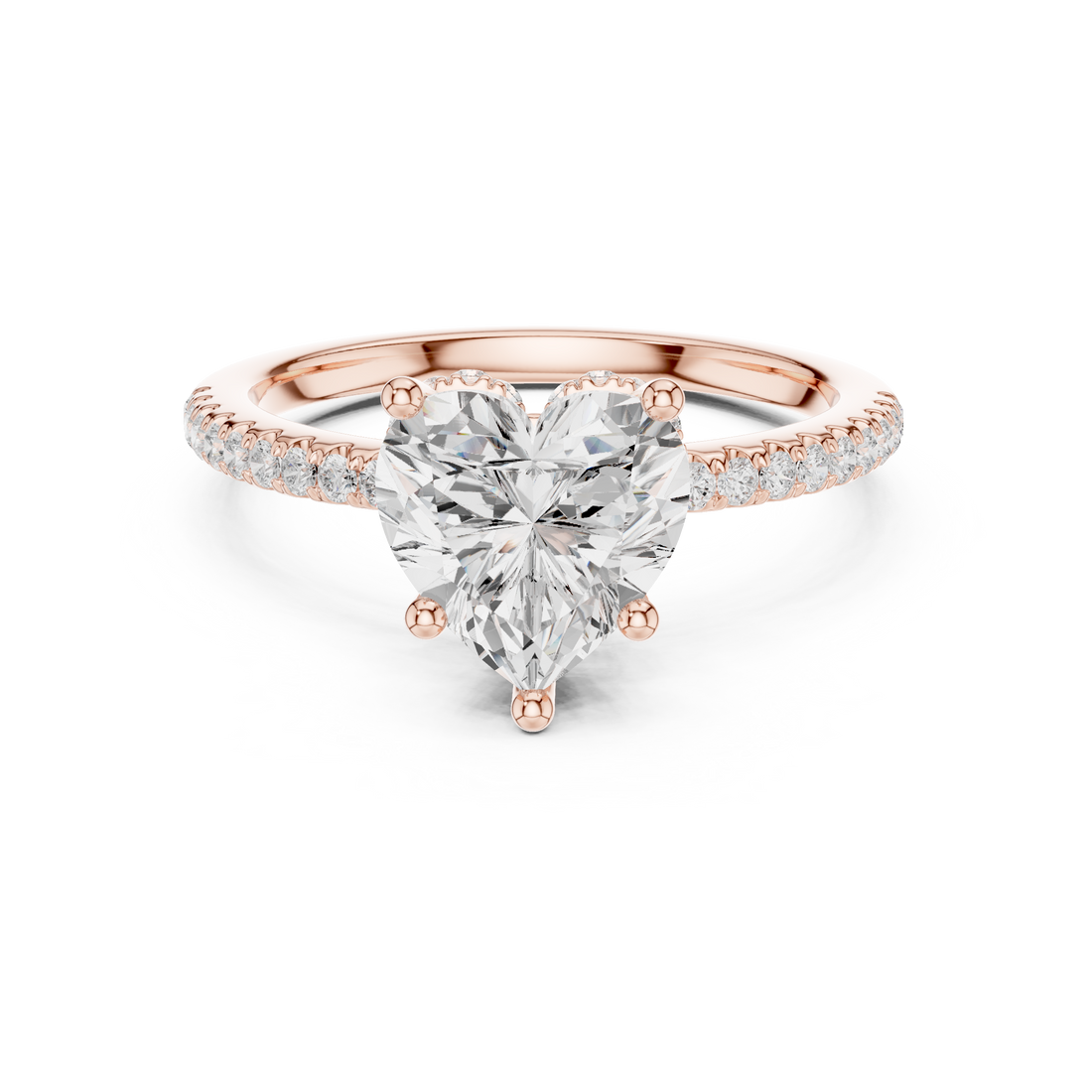 Heart Cut Hidden Halo Cathedral Pavé Engagement Ring