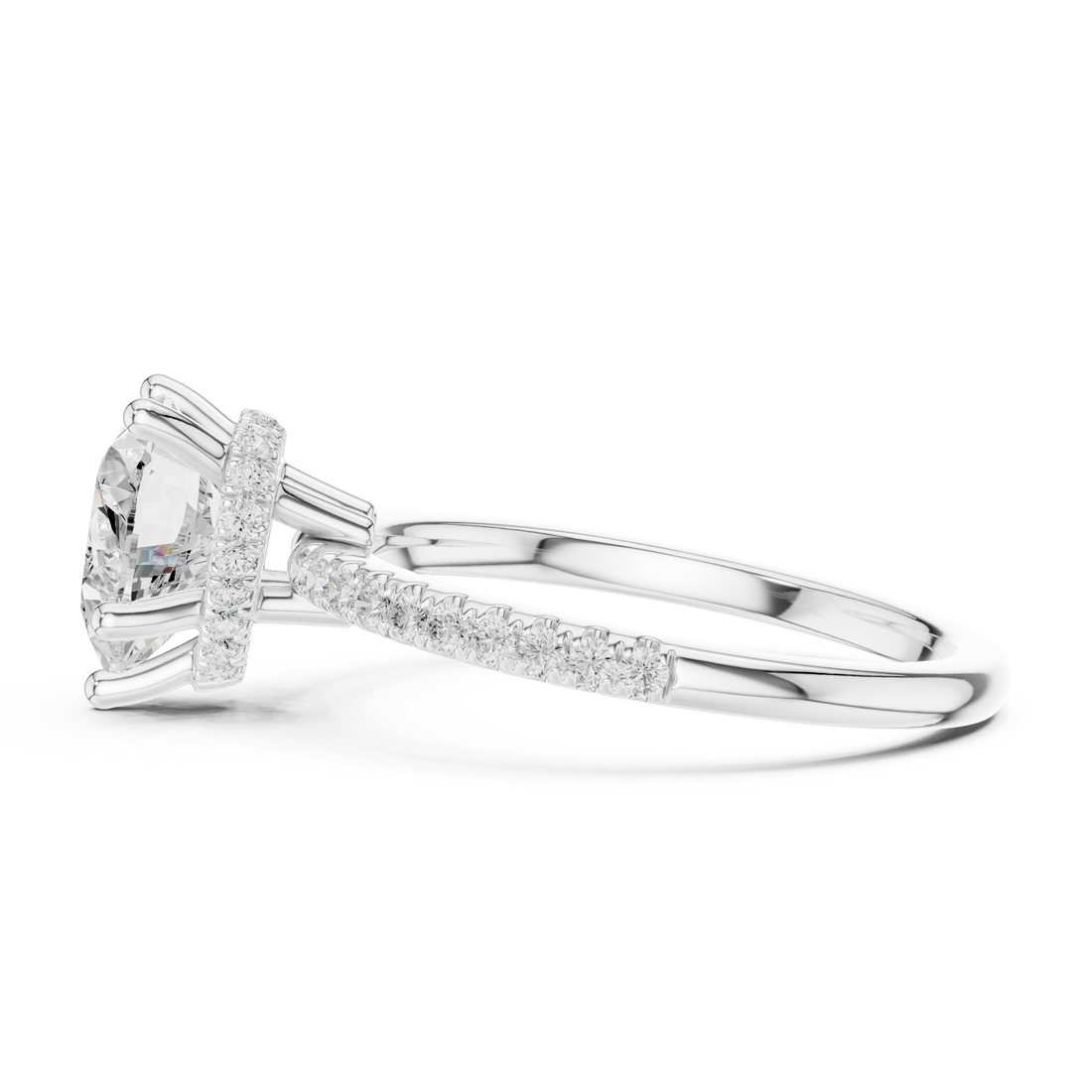 Heart Cut Hidden Halo Cathedral Pavé Engagement Ring
