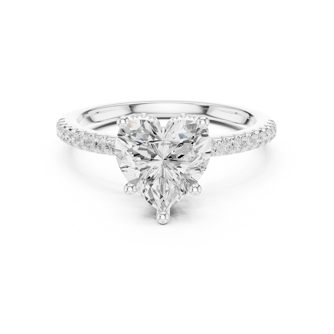 Heart Cut Hidden Halo Cathedral Pavé Engagement Ring