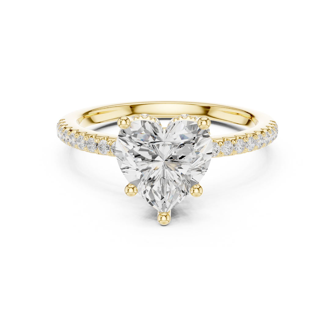 Heart Cut Hidden Halo Cathedral Pavé Engagement Ring