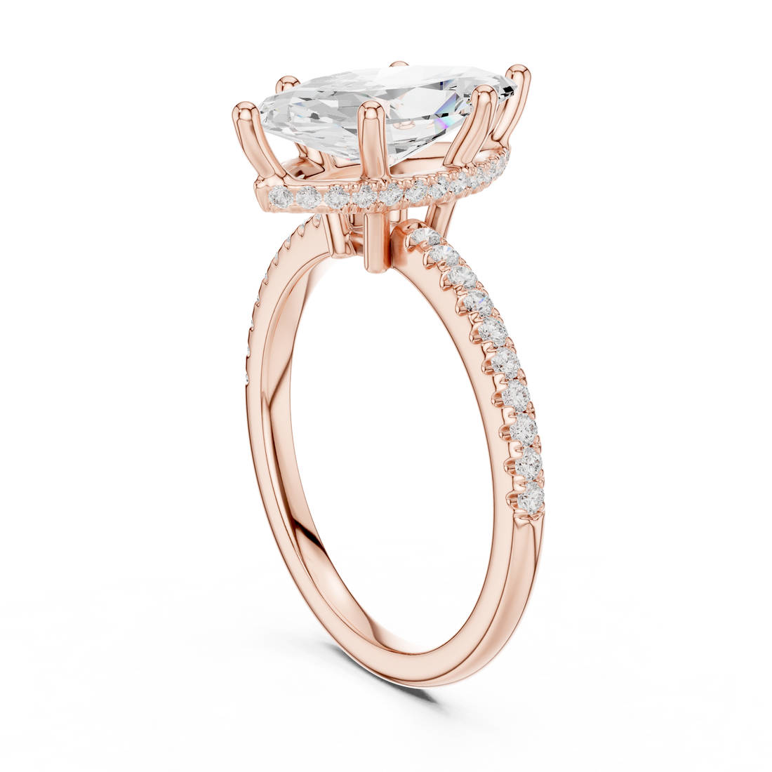 Marquise Cut Hidden Halo Cathedral Pavé Engagement Ring