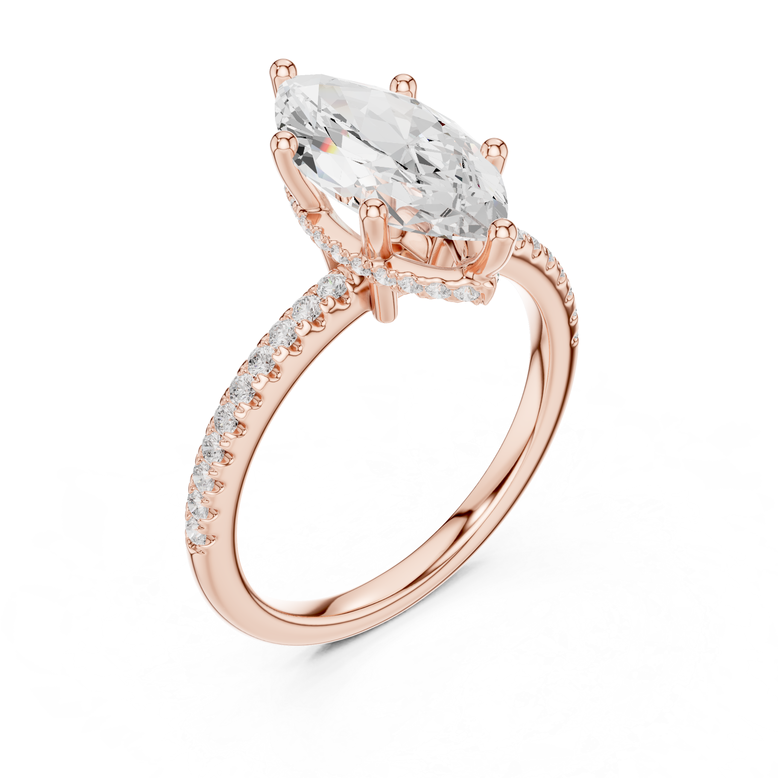 Marquise Cut Hidden Halo Cathedral Pavé Engagement Ring