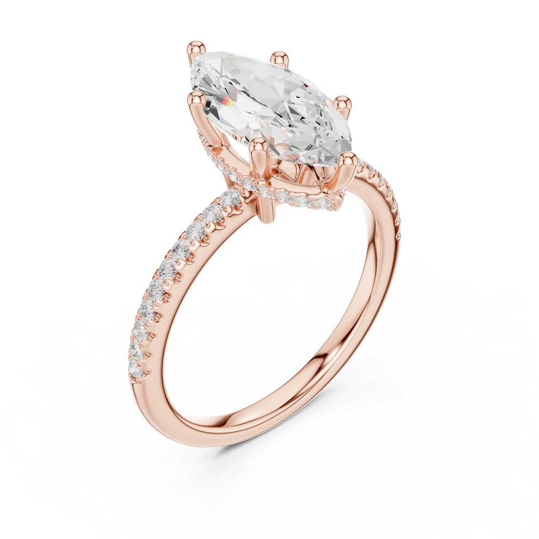 Marquise Cut Hidden Halo Cathedral Pavé Engagement Ring
