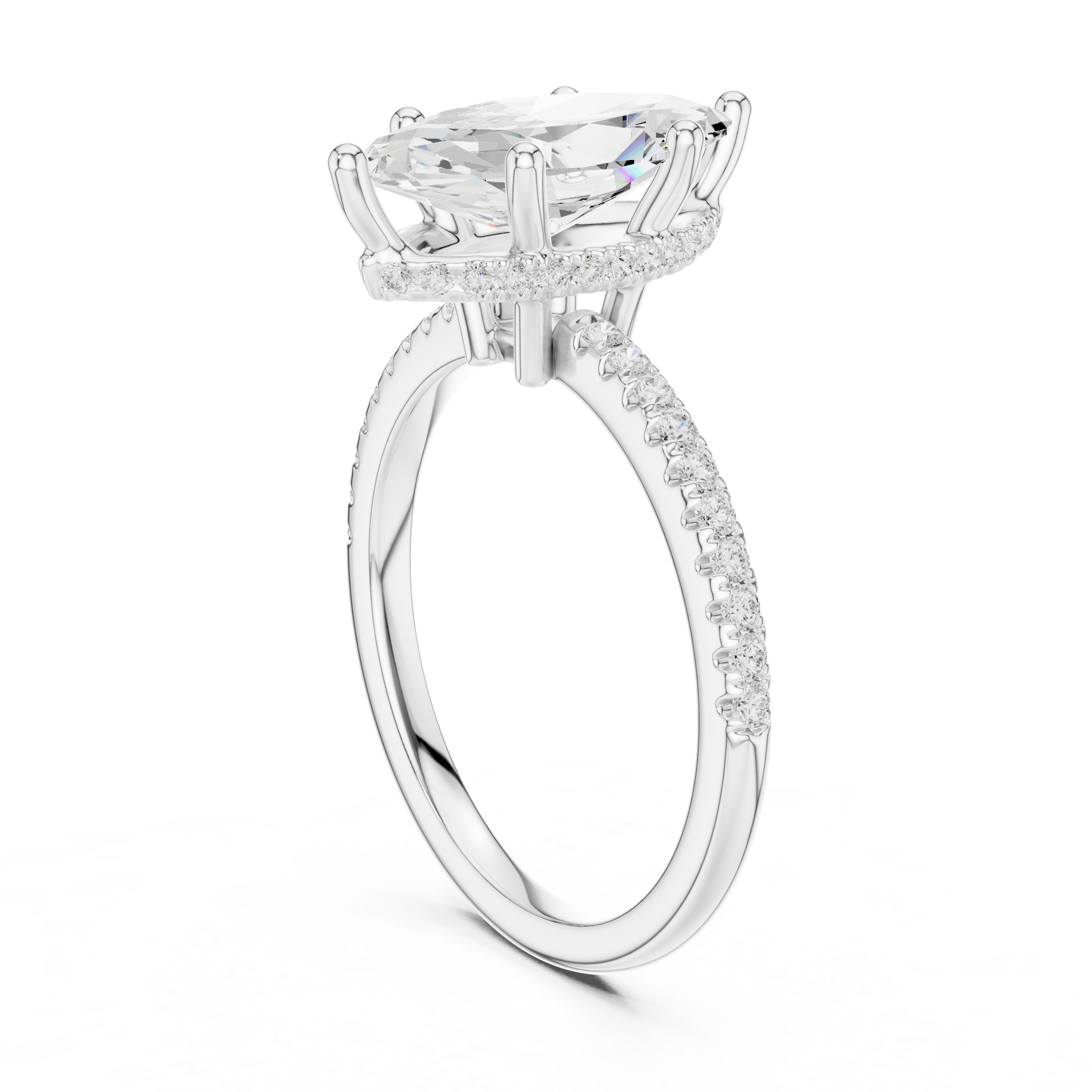 Marquise Cut Hidden Halo Cathedral Pavé Engagement Ring