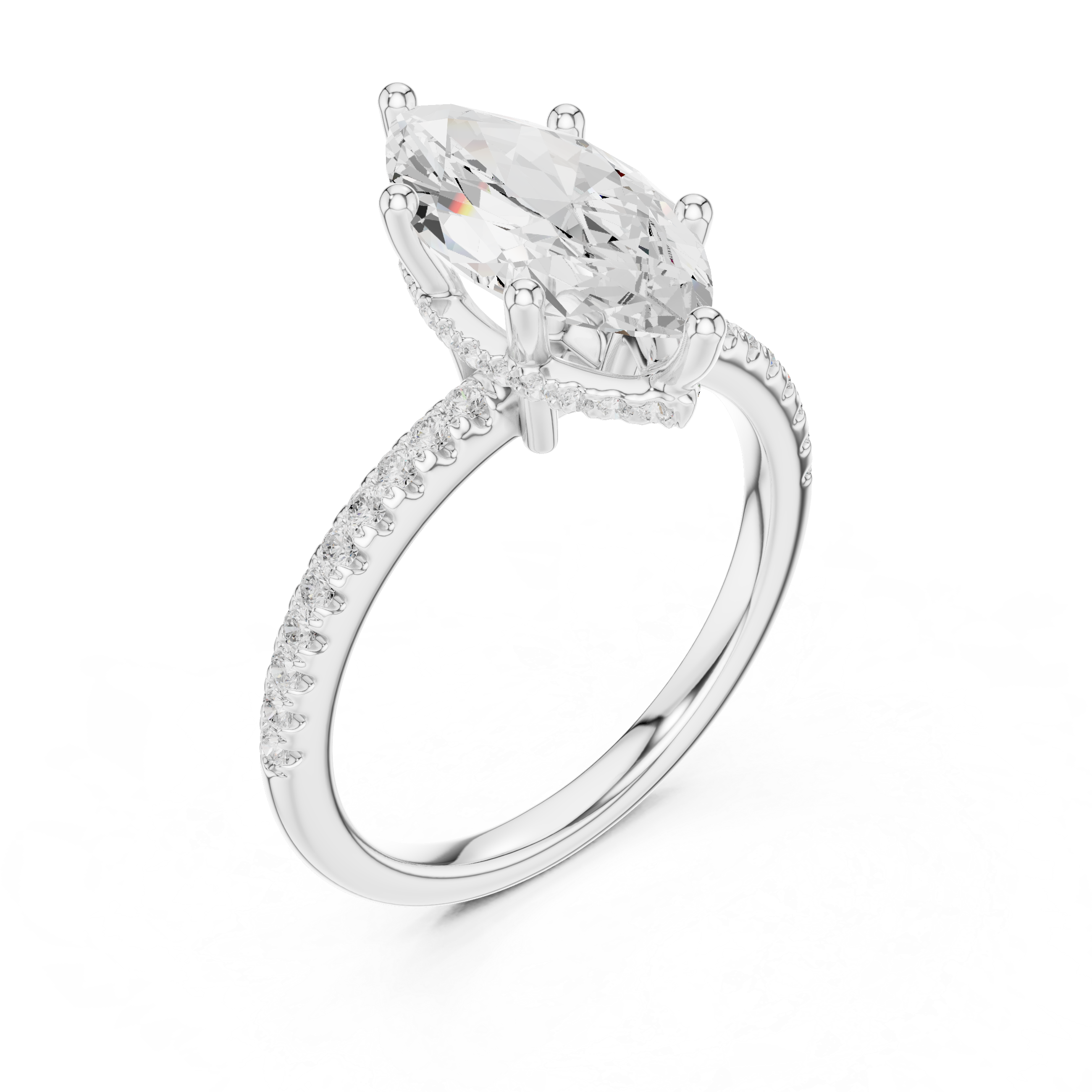 Marquise Cut Hidden Halo Cathedral Pavé Engagement Ring
