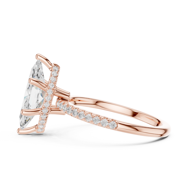 Marquise Cut Hidden Halo Cathedral Pavé Engagement Ring