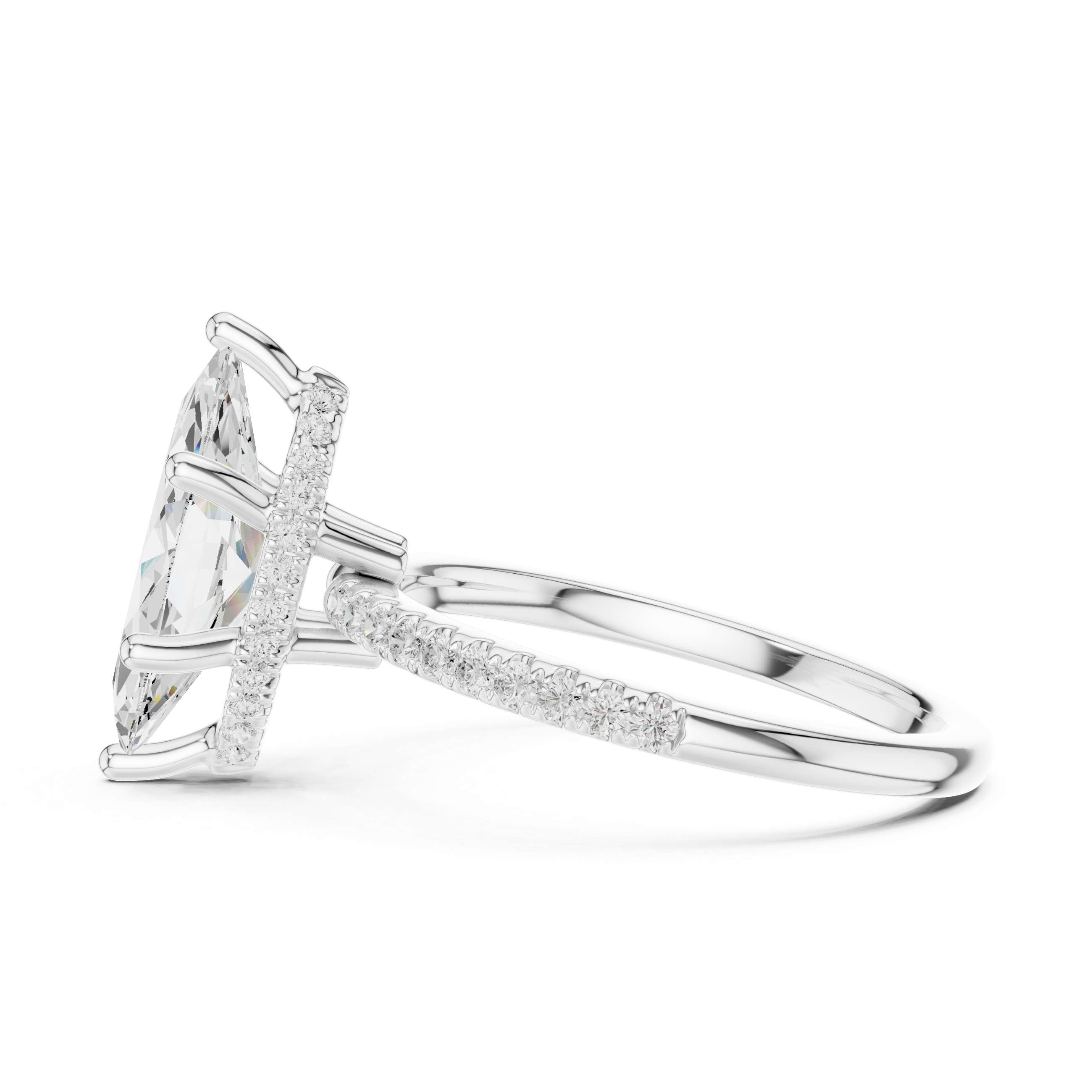 Marquise Cut Hidden Halo Cathedral Pavé Engagement Ring
