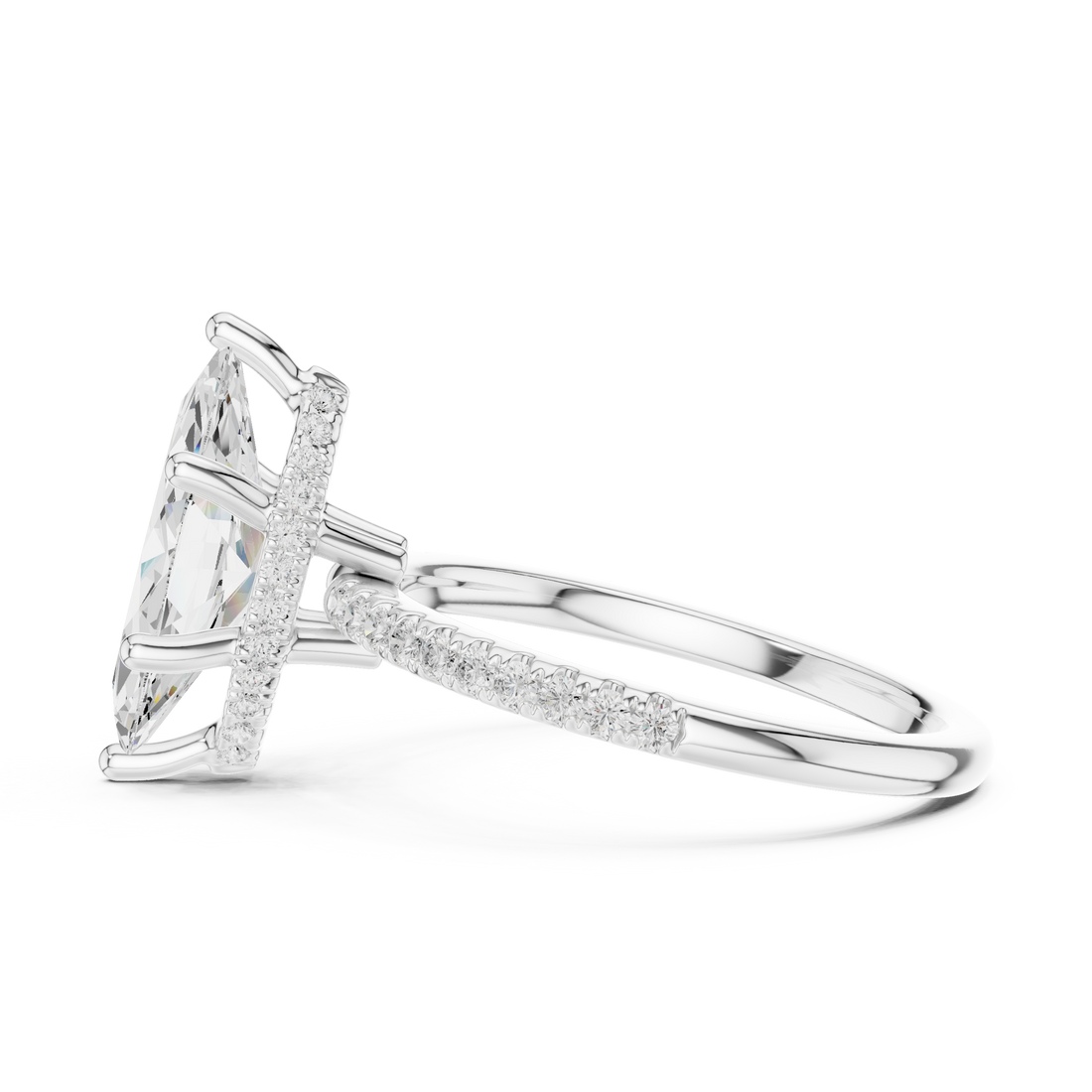 Marquise Cut Hidden Halo Cathedral Pavé Engagement Ring