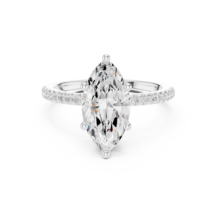 Marquise Cut Hidden Halo Cathedral Pavé Engagement Ring