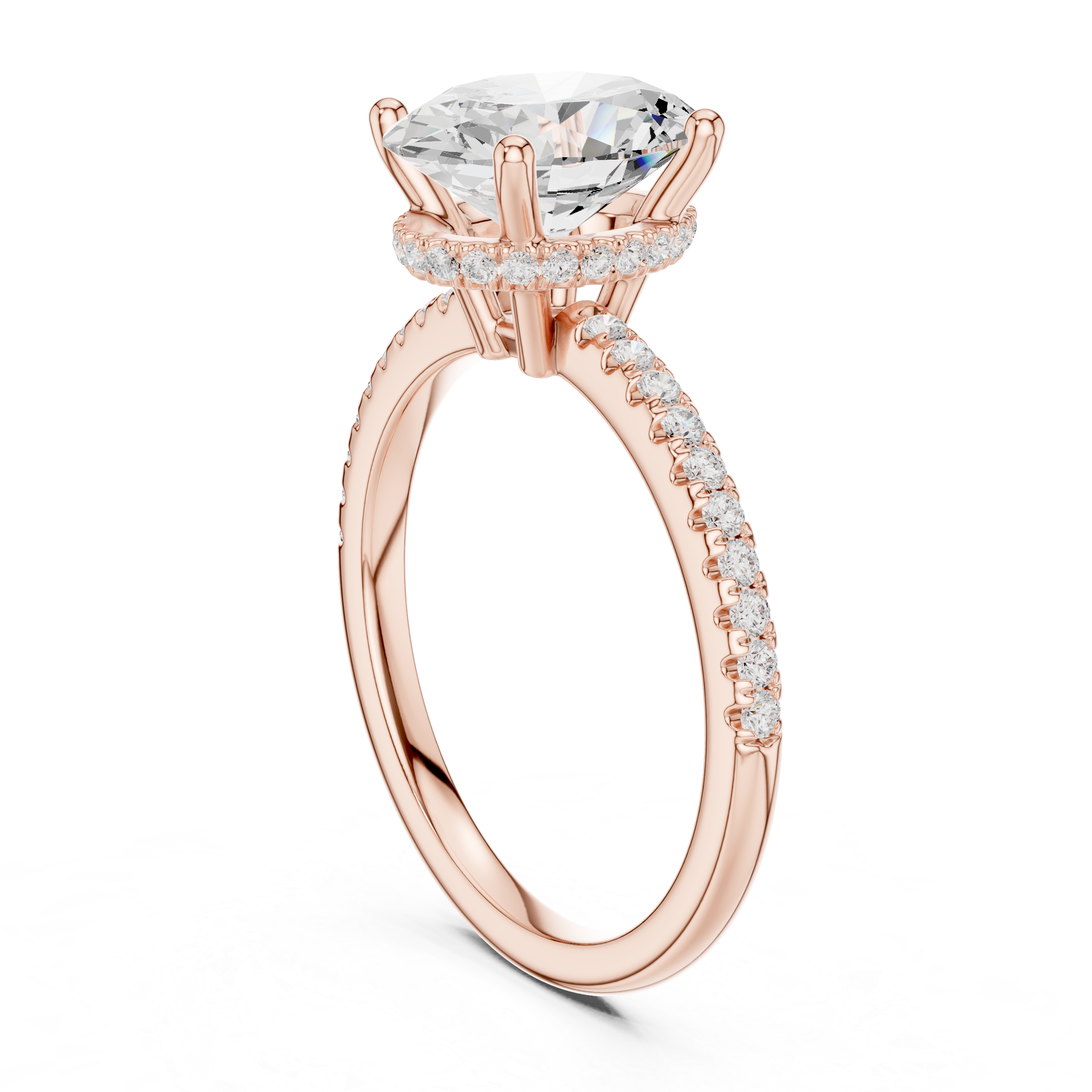 Oval Cut Hidden Halo Cathedral Pavé Engagement Ring