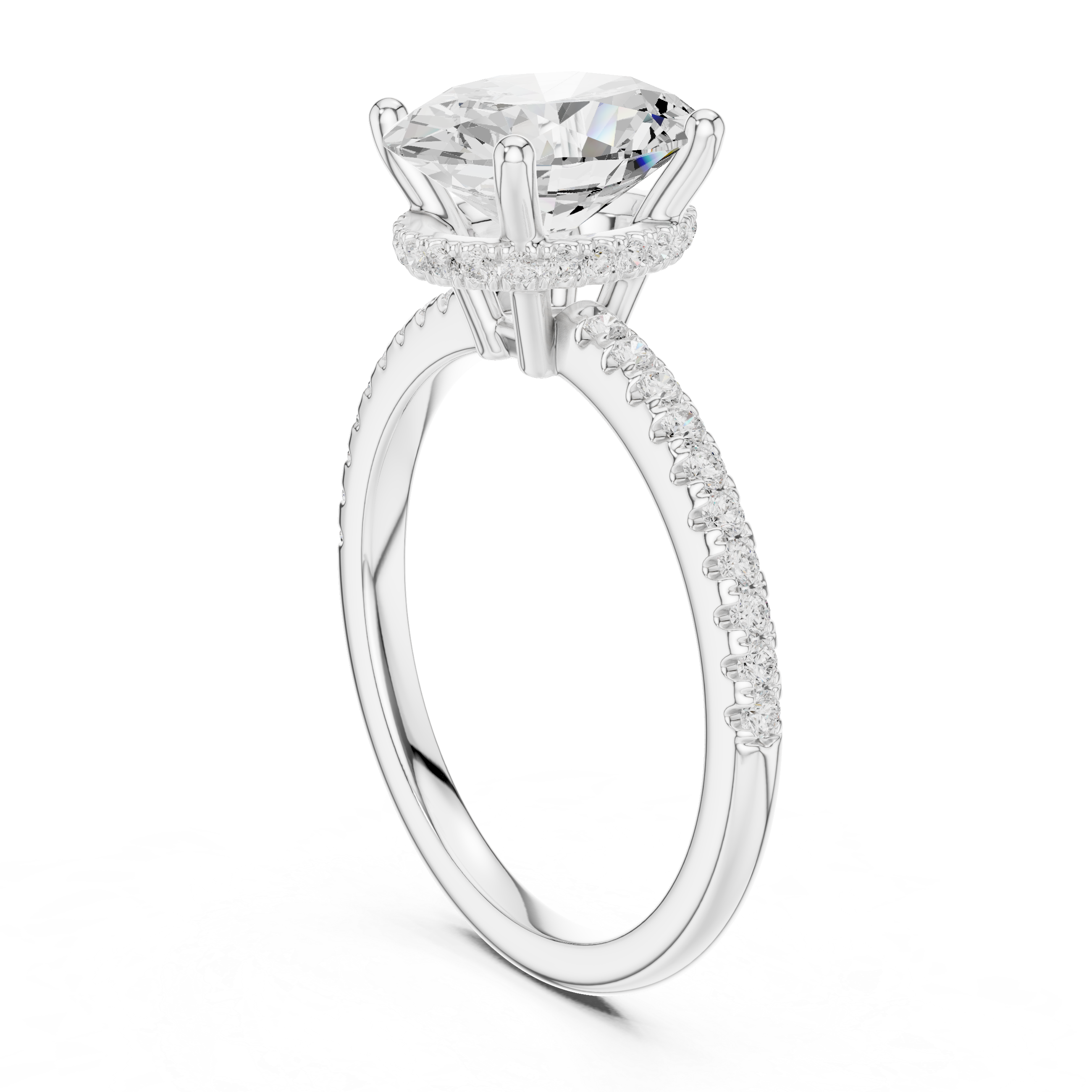 Oval Cut Hidden Halo Cathedral Pavé Engagement Ring