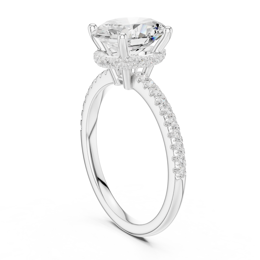 Oval Cut Hidden Halo Cathedral Pavé Engagement Ring