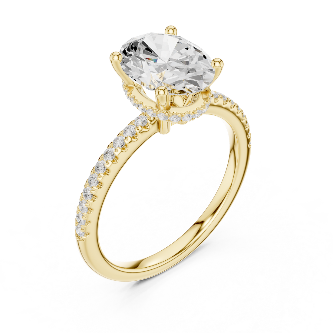 Oval Cut Hidden Halo Cathedral Pavé Engagement Ring