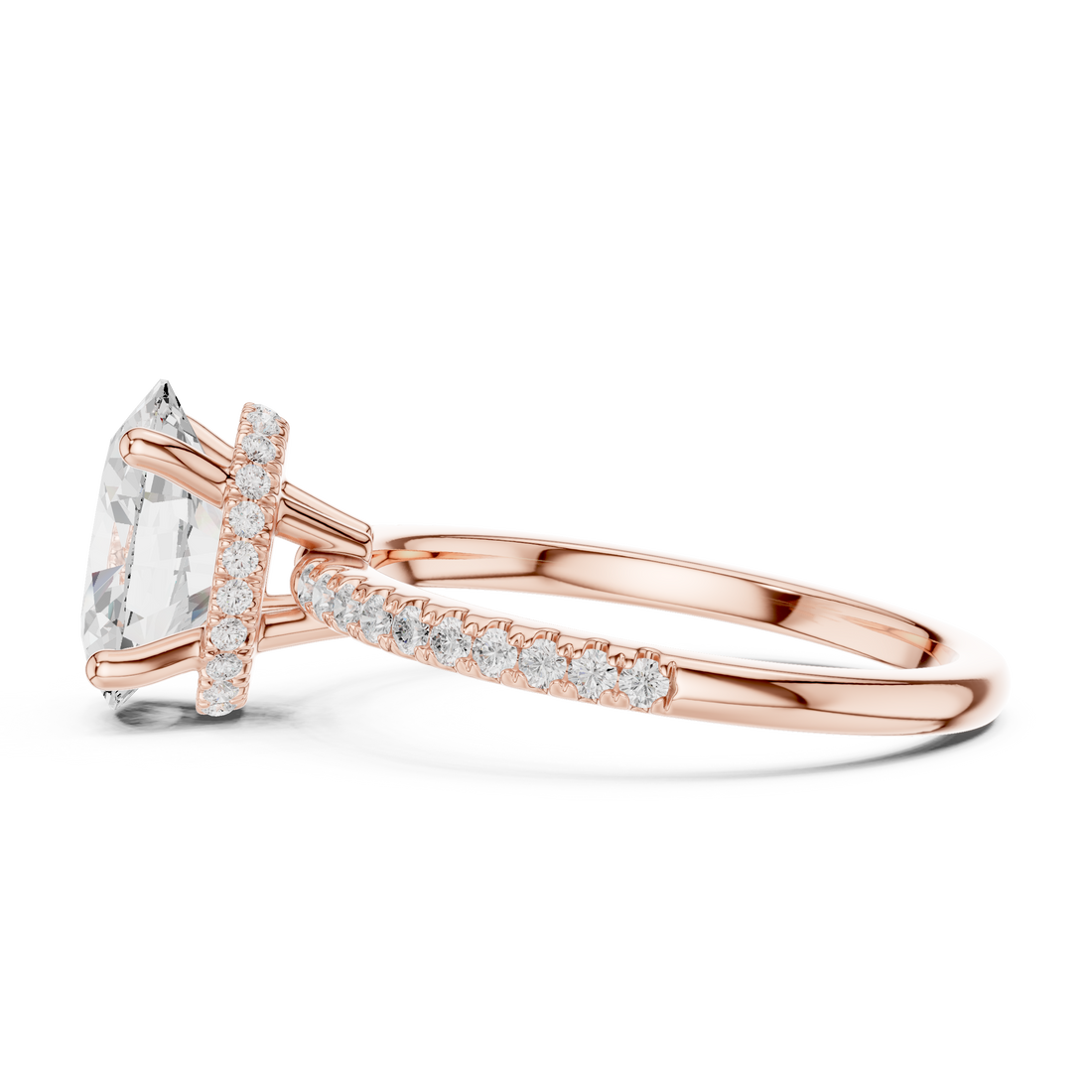 Oval Cut Hidden Halo Cathedral Pavé Engagement Ring