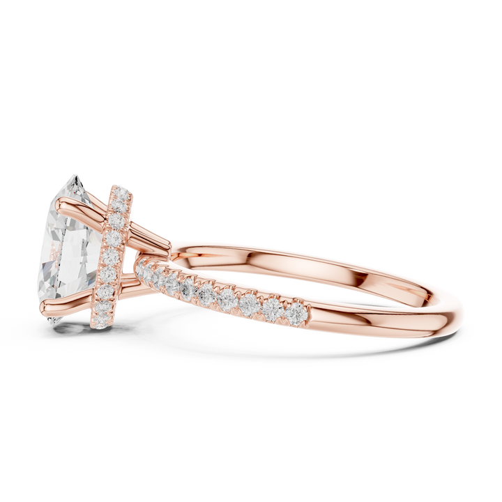 Oval Cut Hidden Halo Cathedral Pavé Engagement Ring