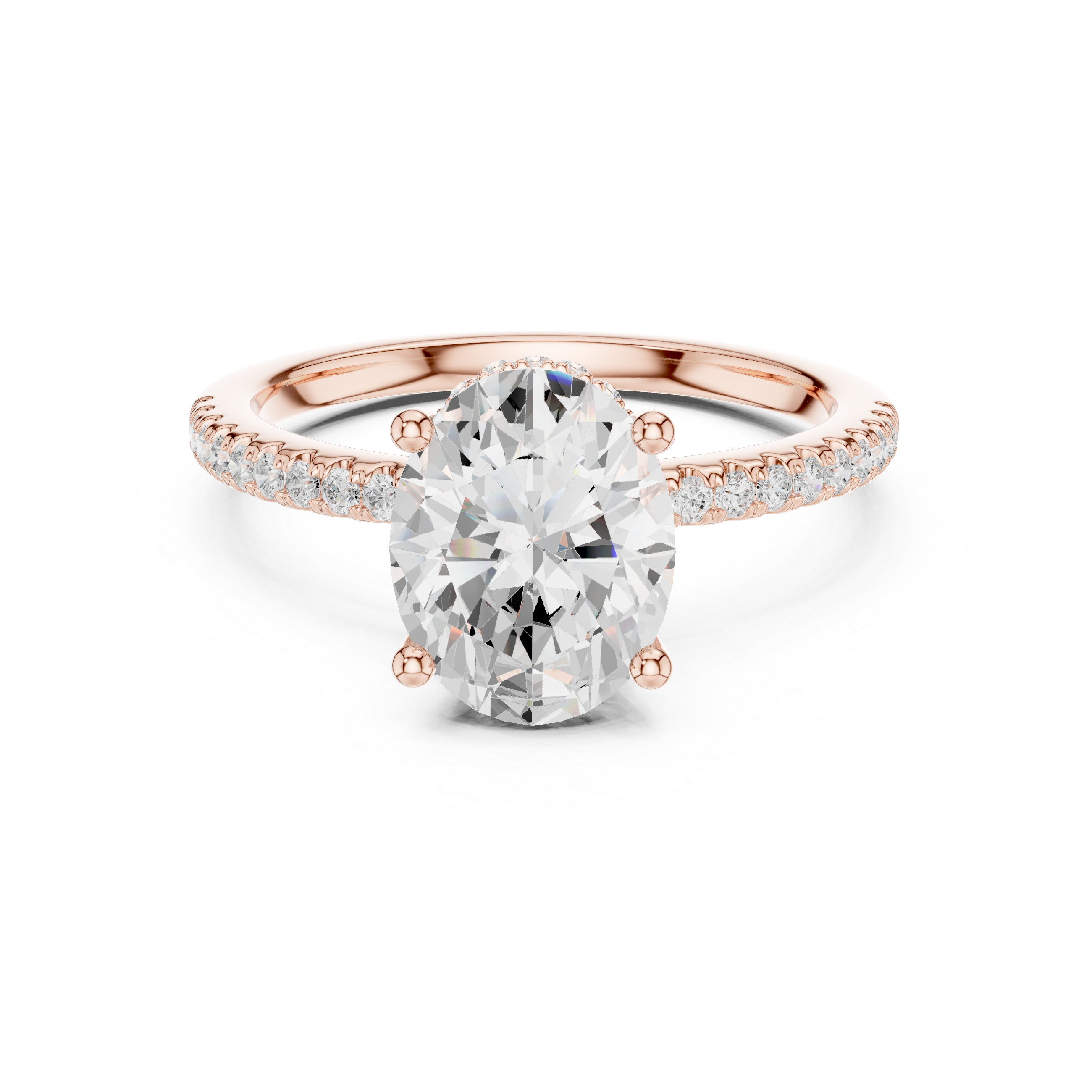 Oval Cut Hidden Halo Cathedral Pavé Engagement Ring