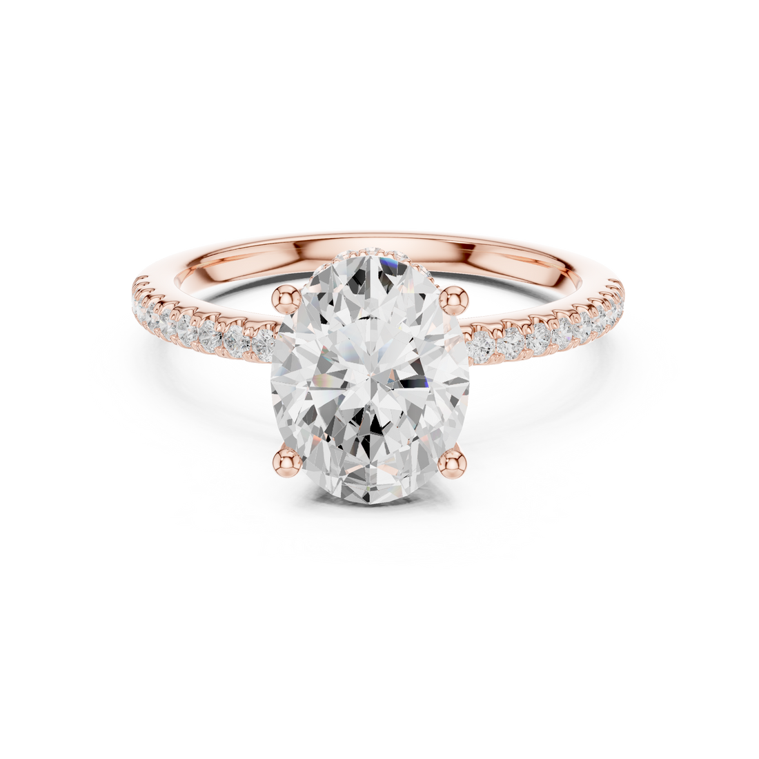 Oval Cut Hidden Halo Cathedral Pavé Engagement Ring