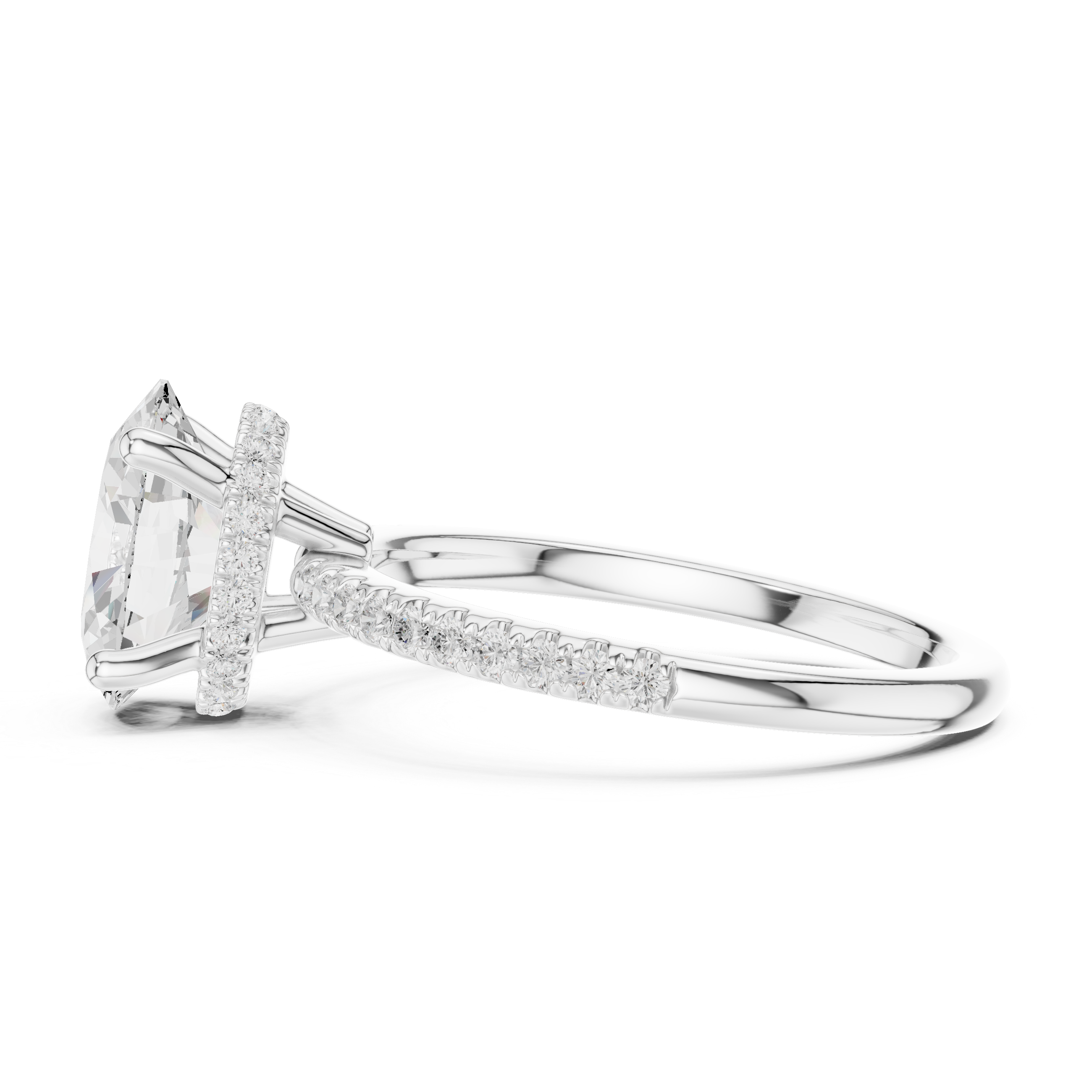 Oval Cut Hidden Halo Cathedral Pavé Engagement Ring