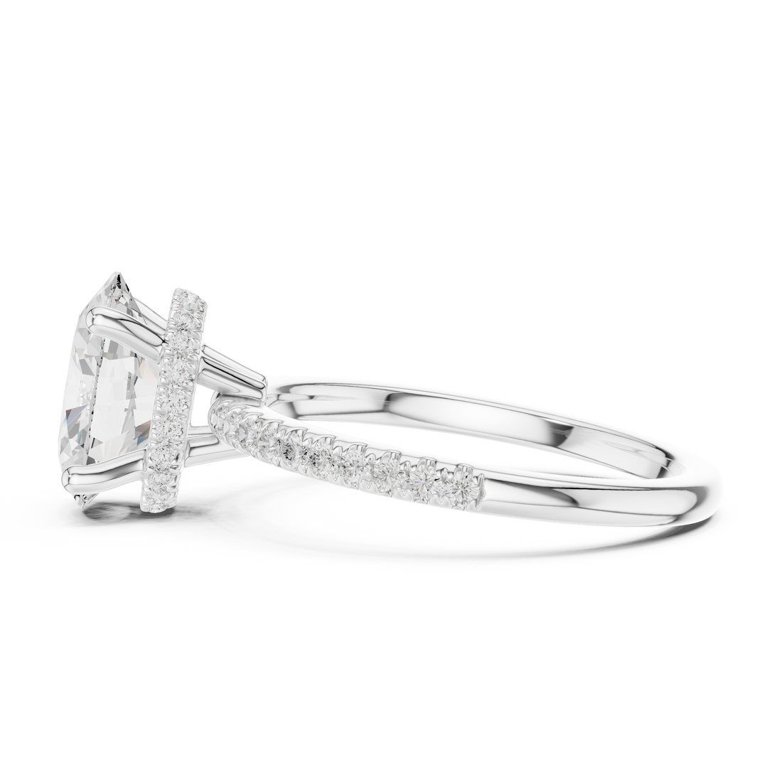 Oval Cut Hidden Halo Cathedral Pavé Engagement Ring