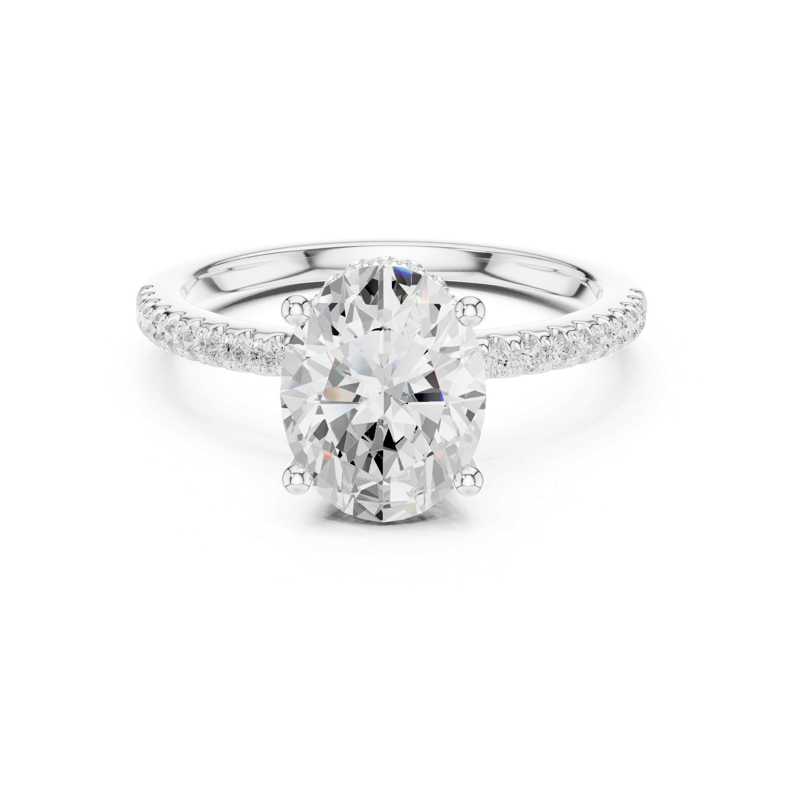 Oval Cut Hidden Halo Cathedral Pavé Engagement Ring